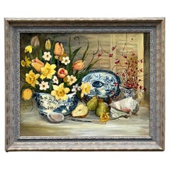Vintage Regency: pittura originale di natura morta floreale su tela