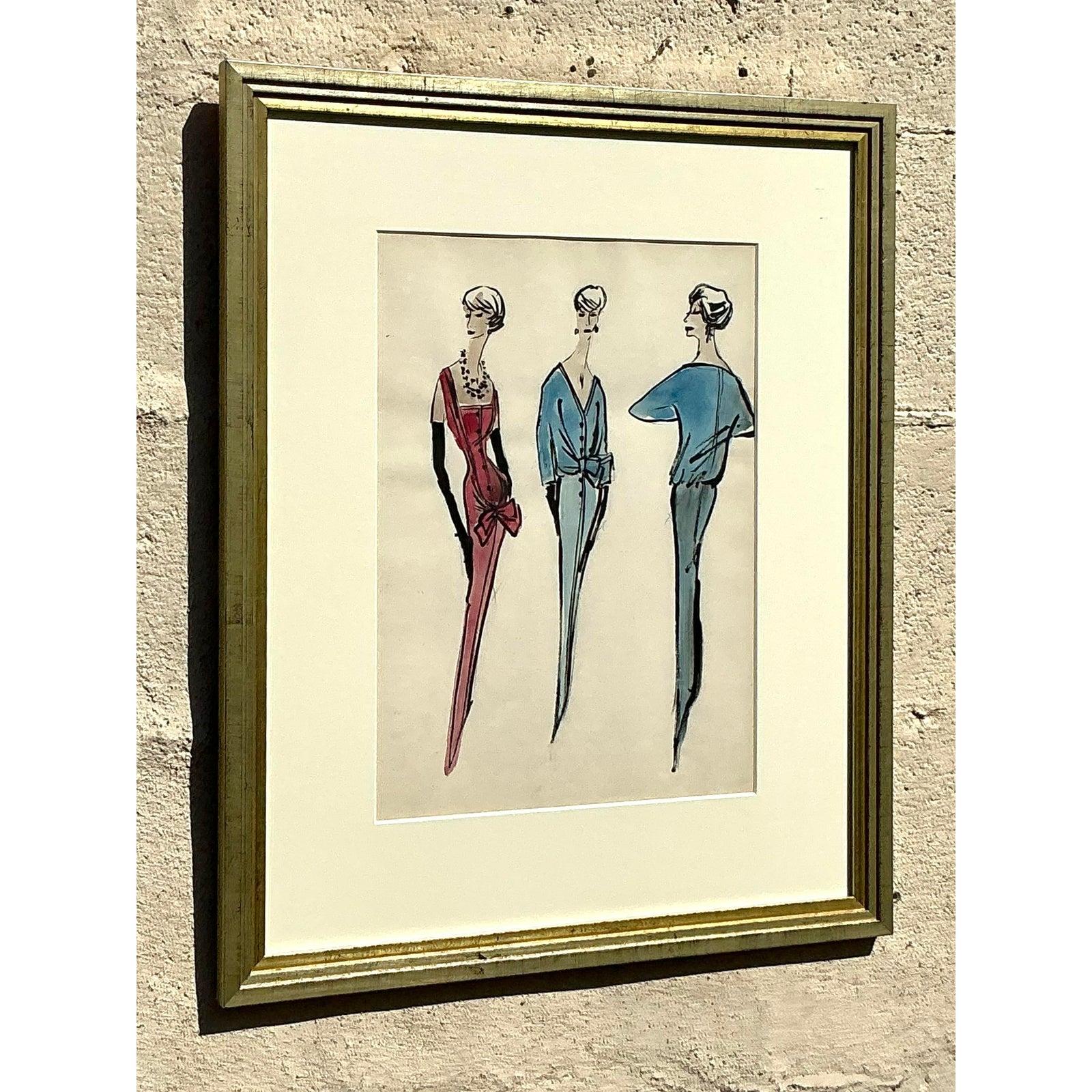 Schizzo di moda originale della Reggenza Jacques Fath di Jane Bergdorf Goodman in vendita 1