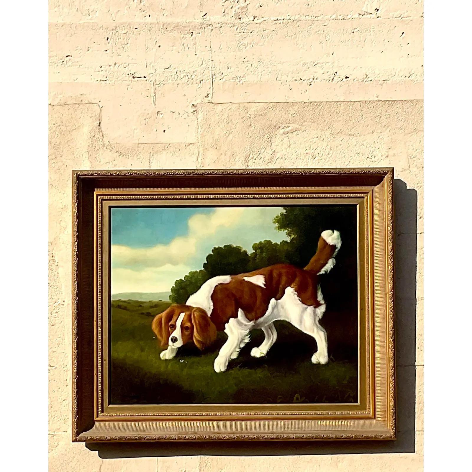 Vintage Regency Original Oil Painting of Dog In Good Condition In west palm beach, FL