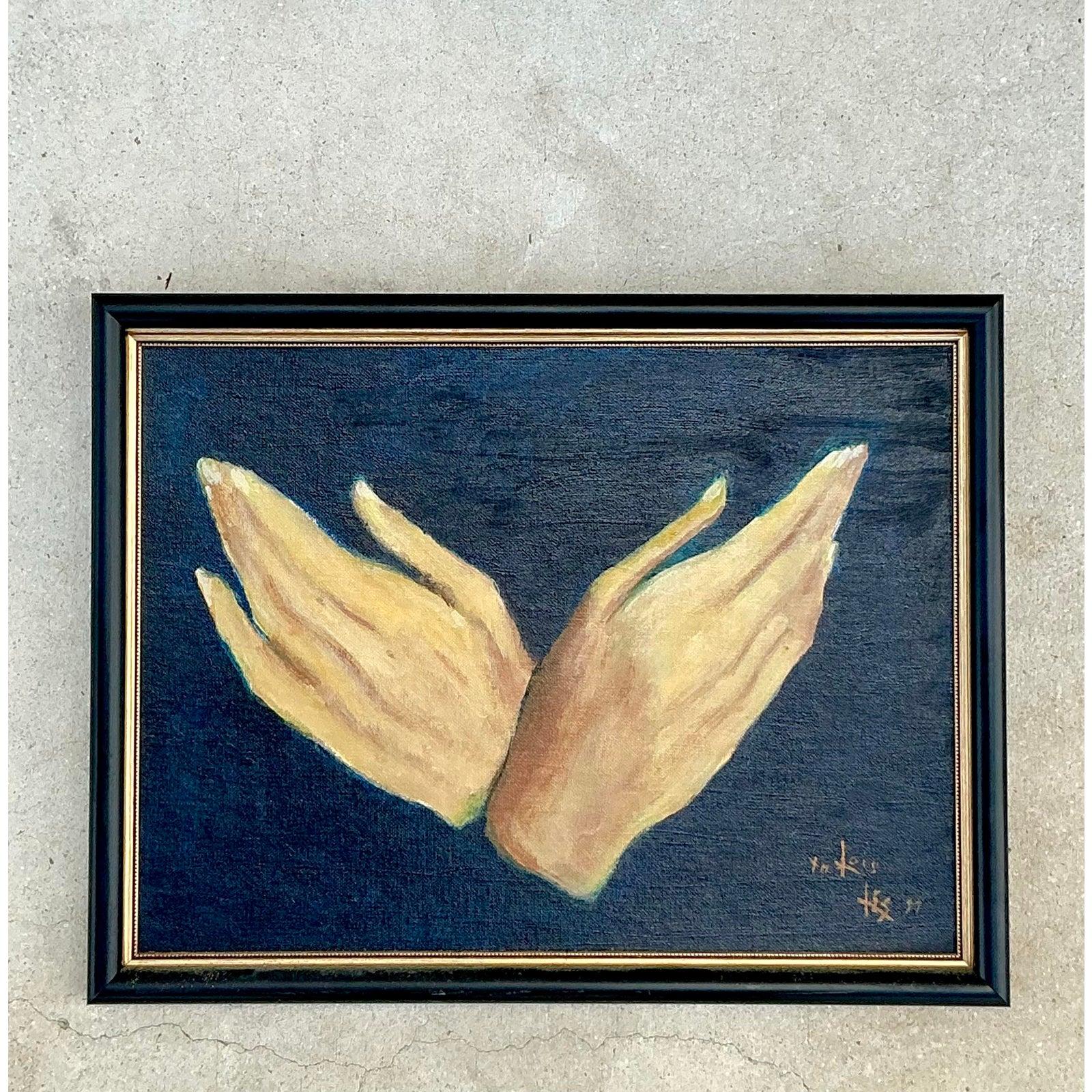 Vintage Regency Original-Ölgemälde von Hands (Art déco) im Angebot