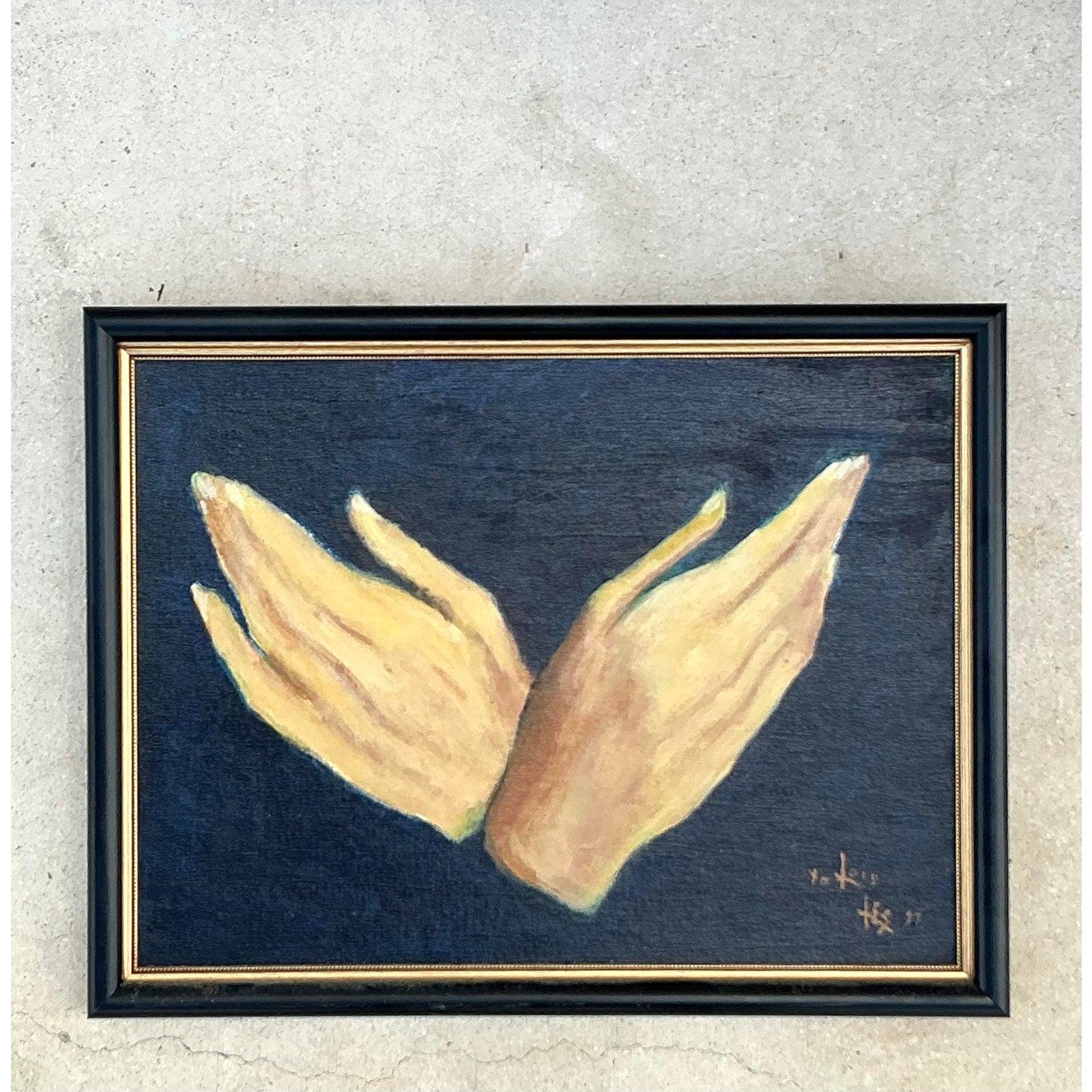 Vintage Regency Original-Ölgemälde von Hands im Zustand „Gut“ im Angebot in West Palm Beach, FL