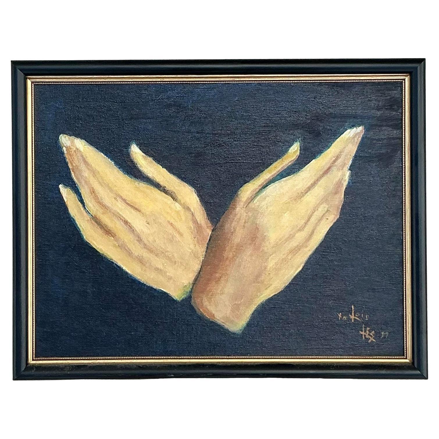 Vintage Regency Original Oil Painting of Hands