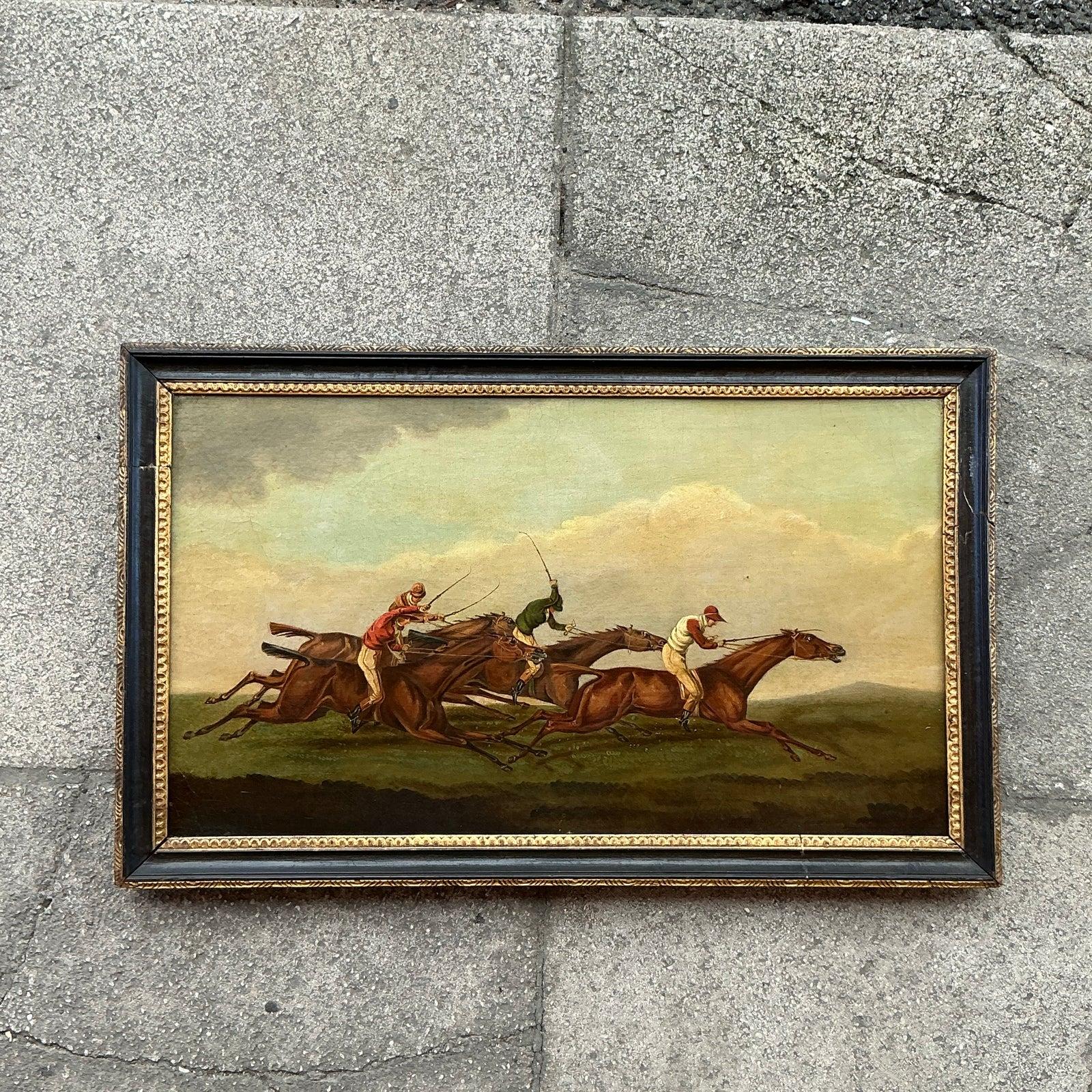 British Vintage Regency Original Oil Painting of Horse Race