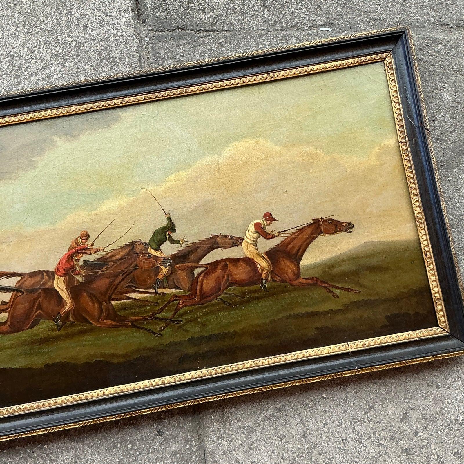 20th Century Vintage Regency Original Oil Painting of Horse Race