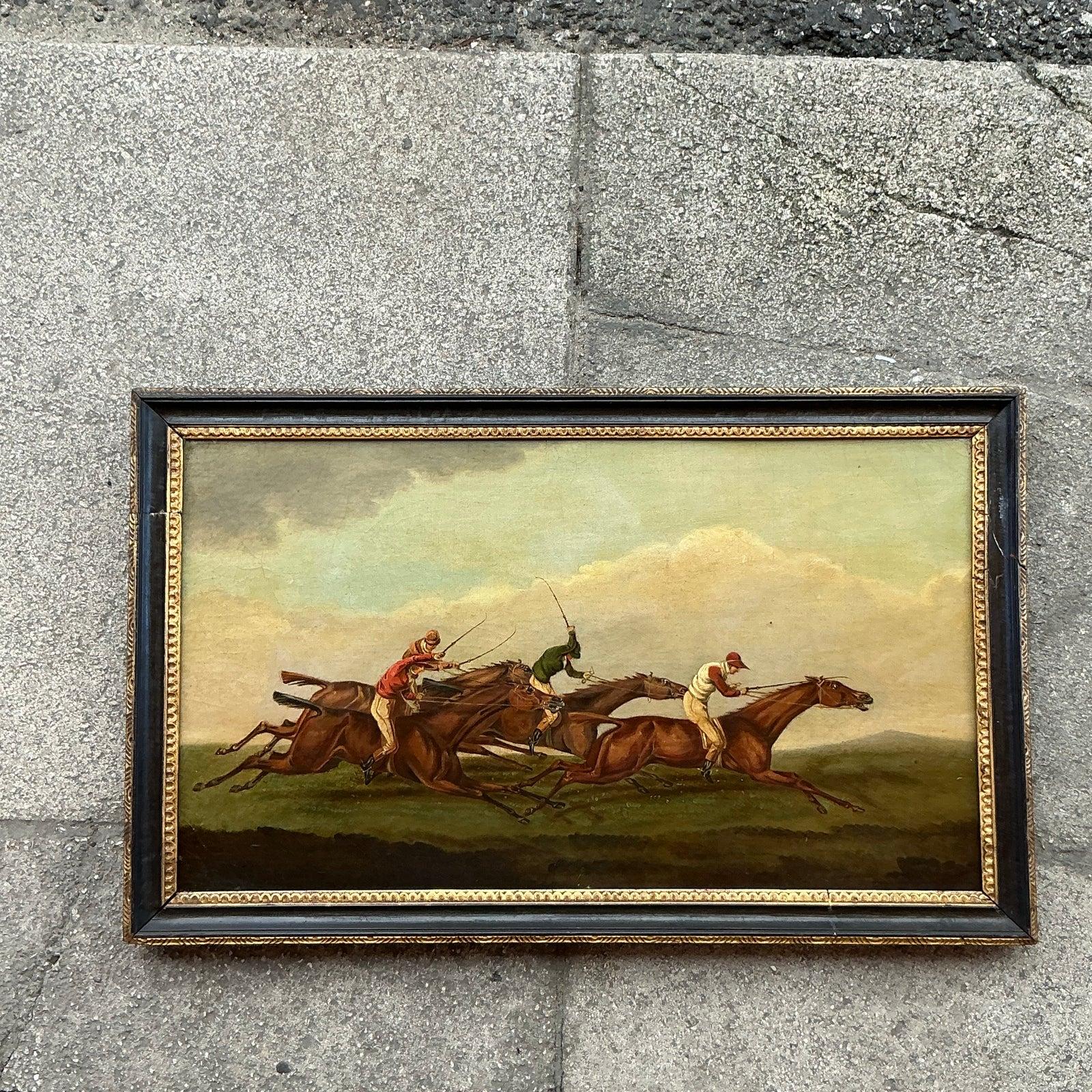 Canvas Vintage Regency Original Oil Painting of Horse Race