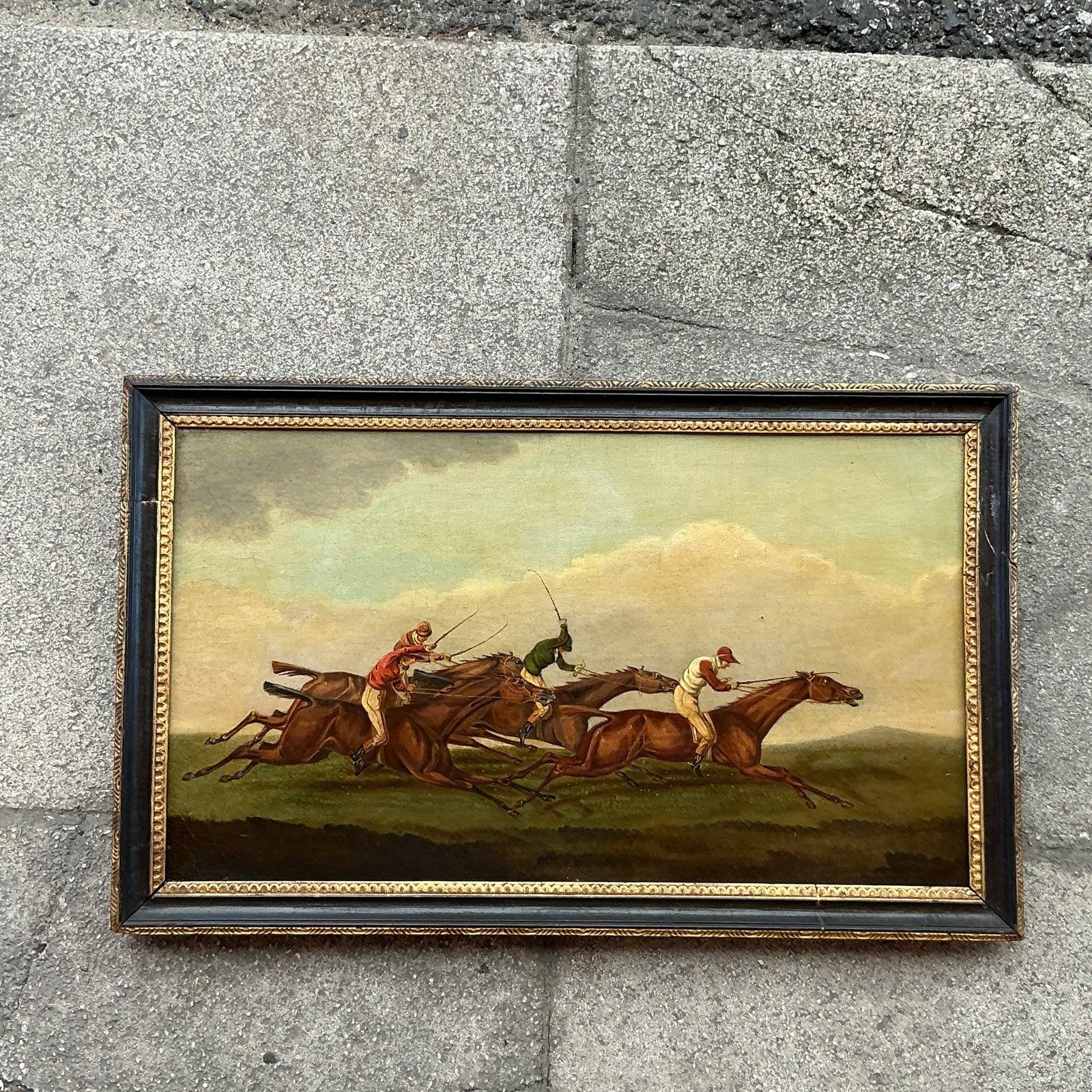 Vintage Regency Original Oil Painting of Horse Race 2
