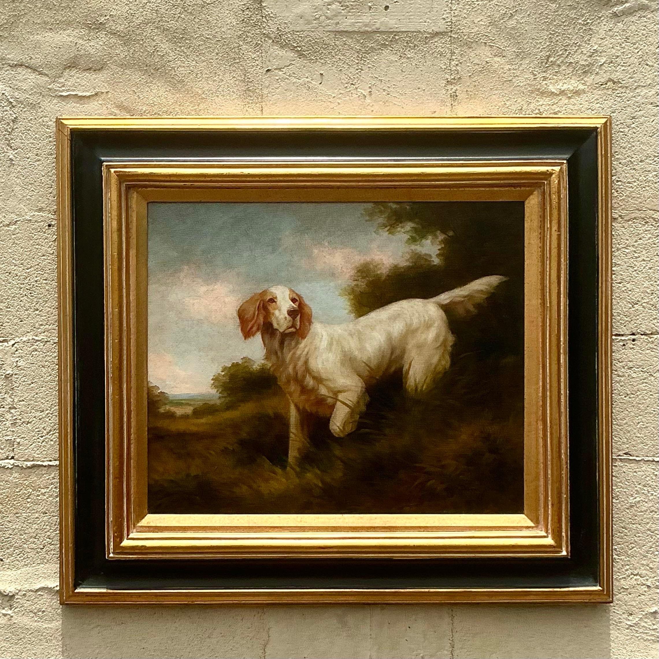 Vintage Regency Original Oil Painting of Spaniel on Canvas In Good Condition In west palm beach, FL