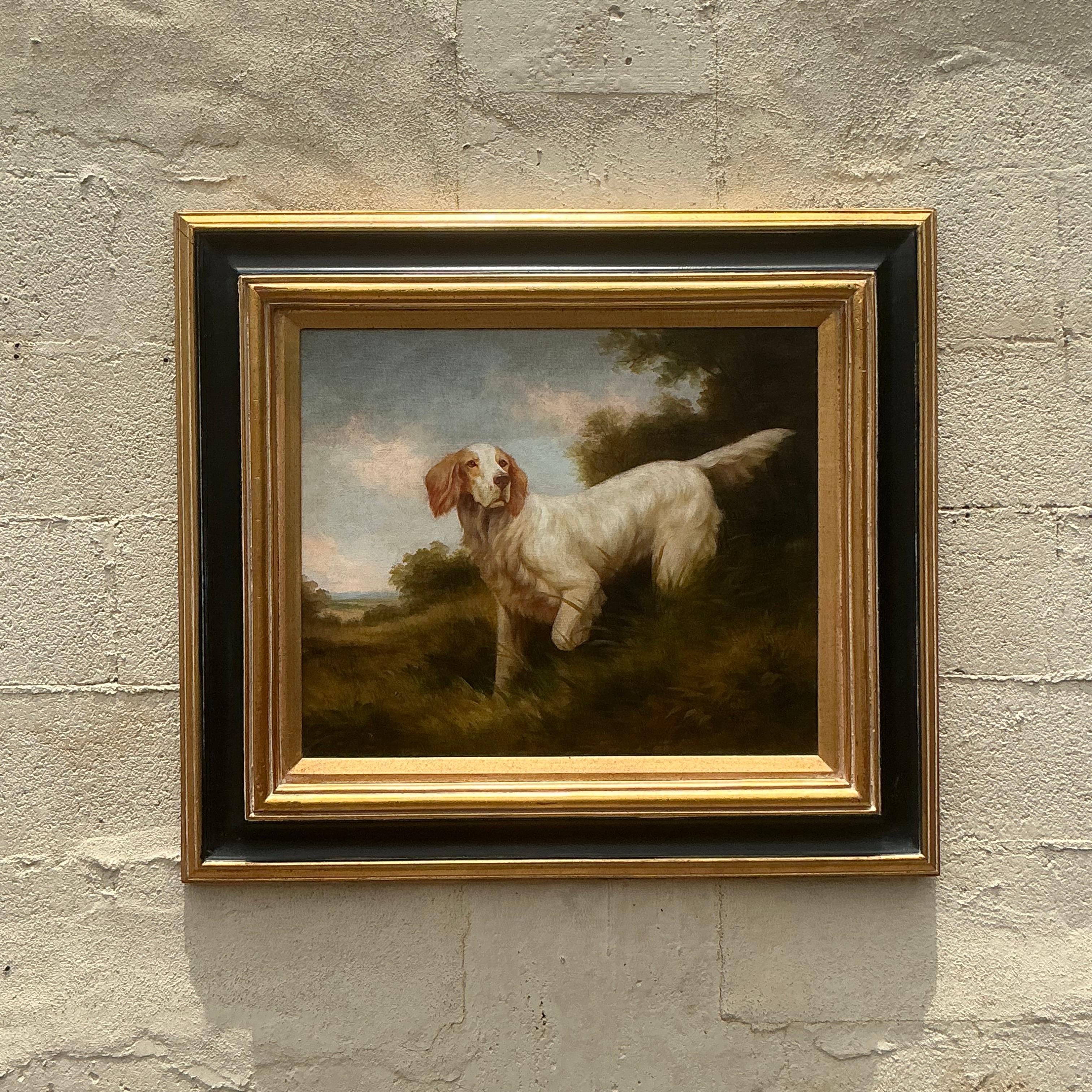 Vintage Regency Original Oil Painting of Spaniel on Canvas 1
