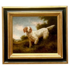 Vintage Regency Original Oil Painting of Spaniel on Canvas