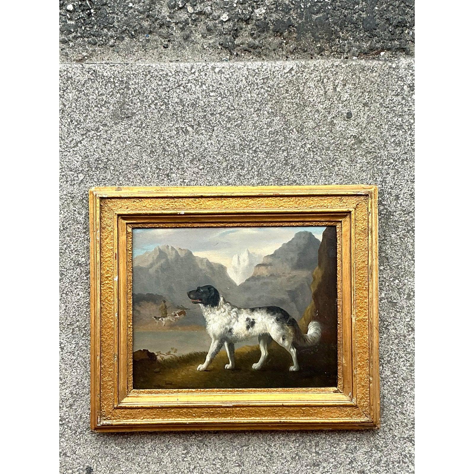 Rustic Vintage Regency Original Oil Paintings of Dog
