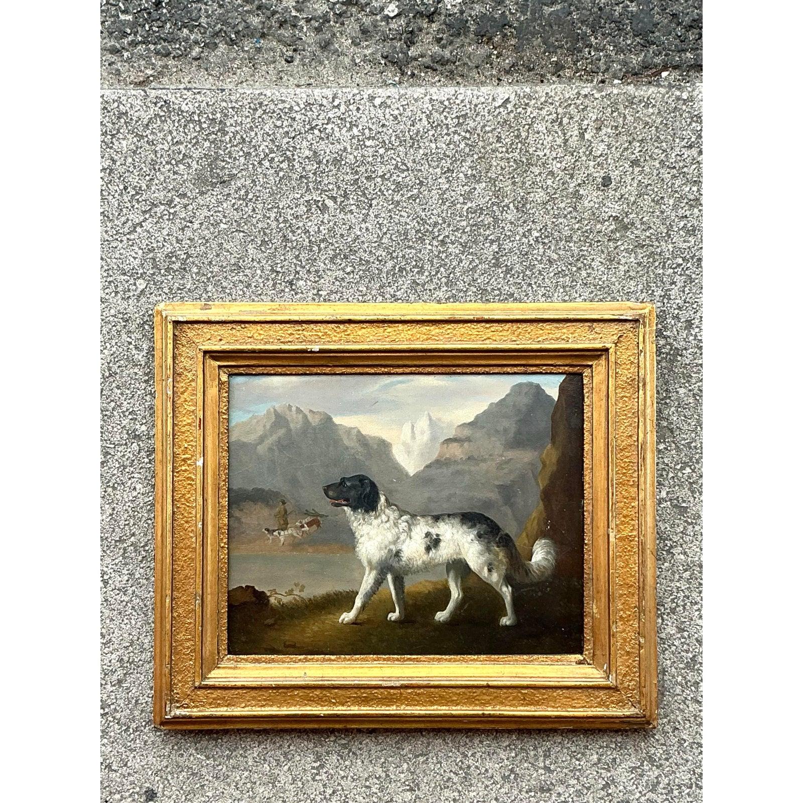 British Vintage Regency Original Oil Paintings of Dog