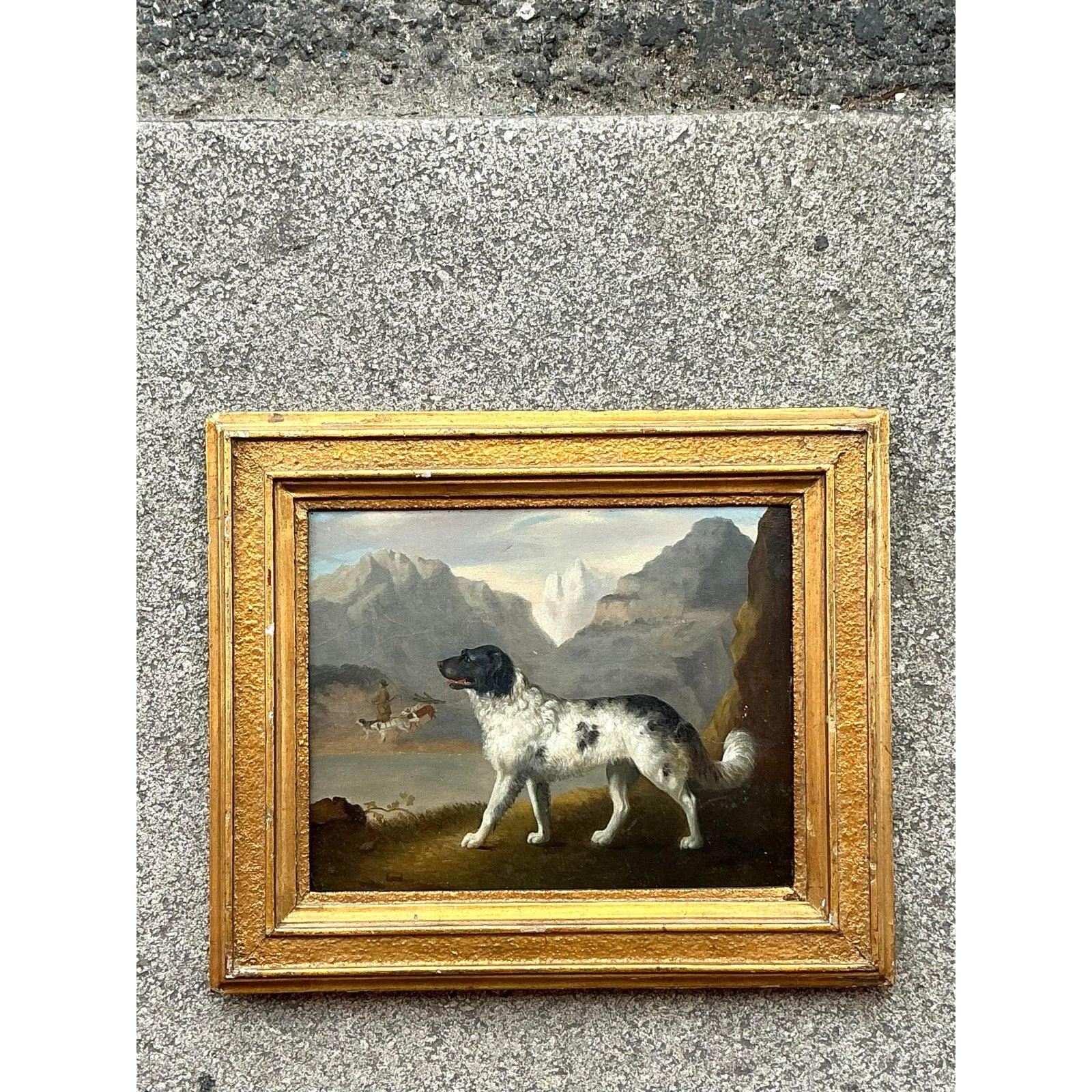20th Century Vintage Regency Original Oil Paintings of Dog