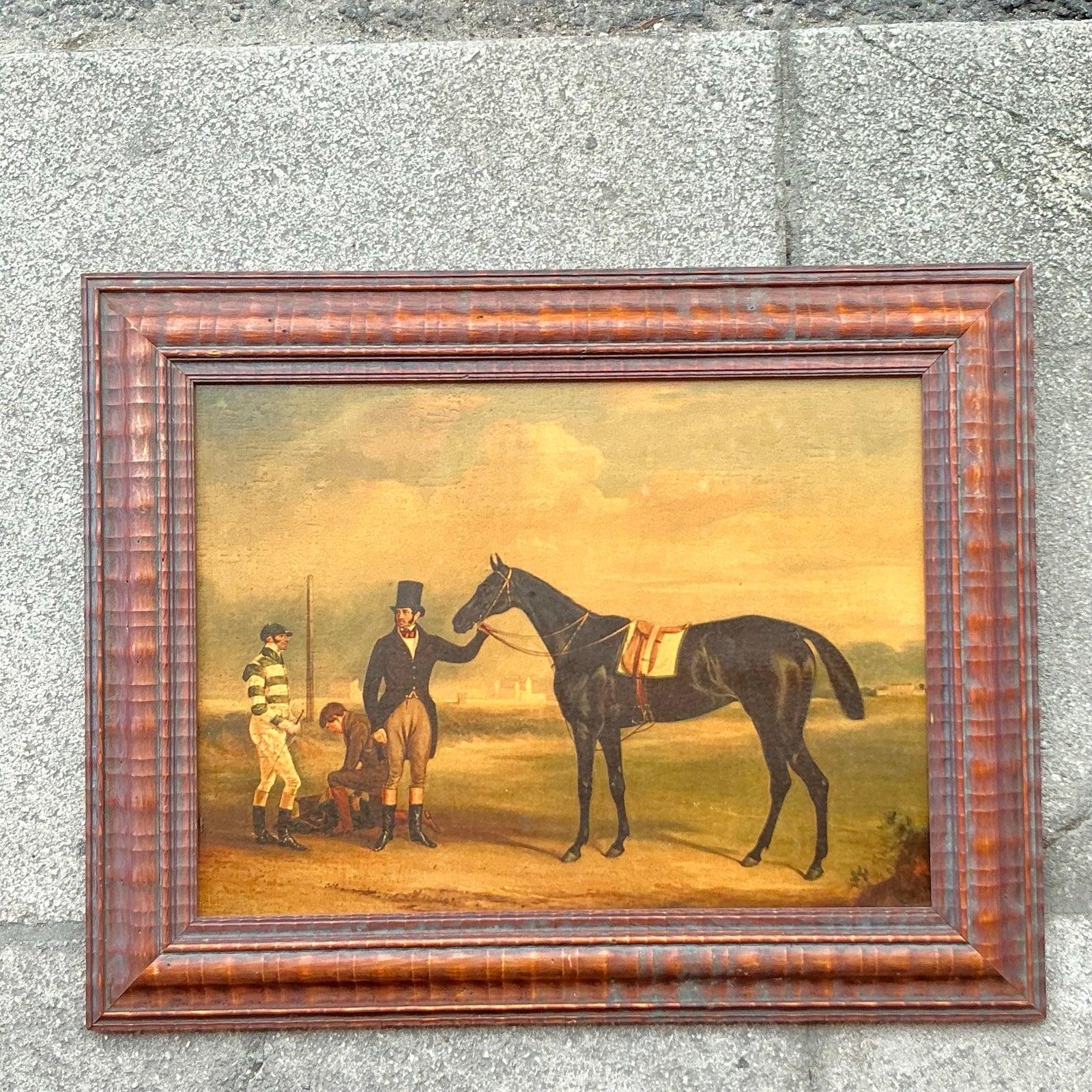 British Vintage Regency Original Oil Paintings of Man and Horse For Sale