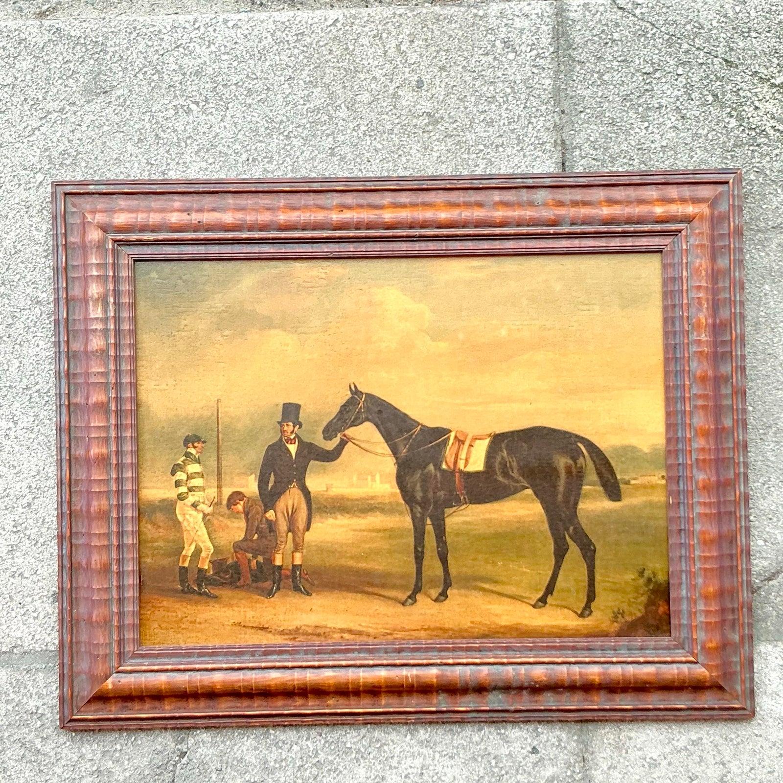 20th Century Vintage Regency Original Oil Paintings of Man and Horse For Sale