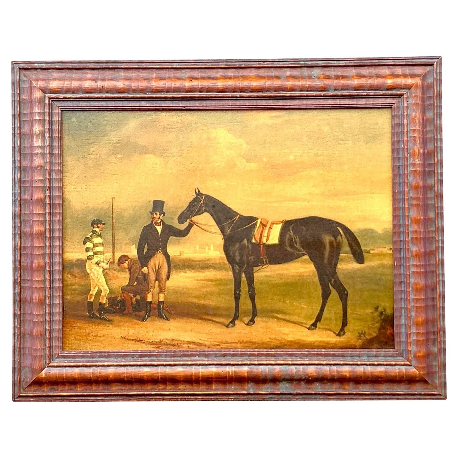 Vintage Regency Original Oil Paintings of Man and Horse