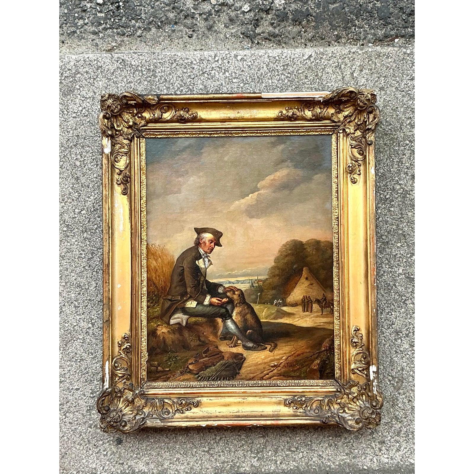 Vintage Regency Original Ölgemälde des Menschen im Zustand „Gut“ im Angebot in West Palm Beach, FL