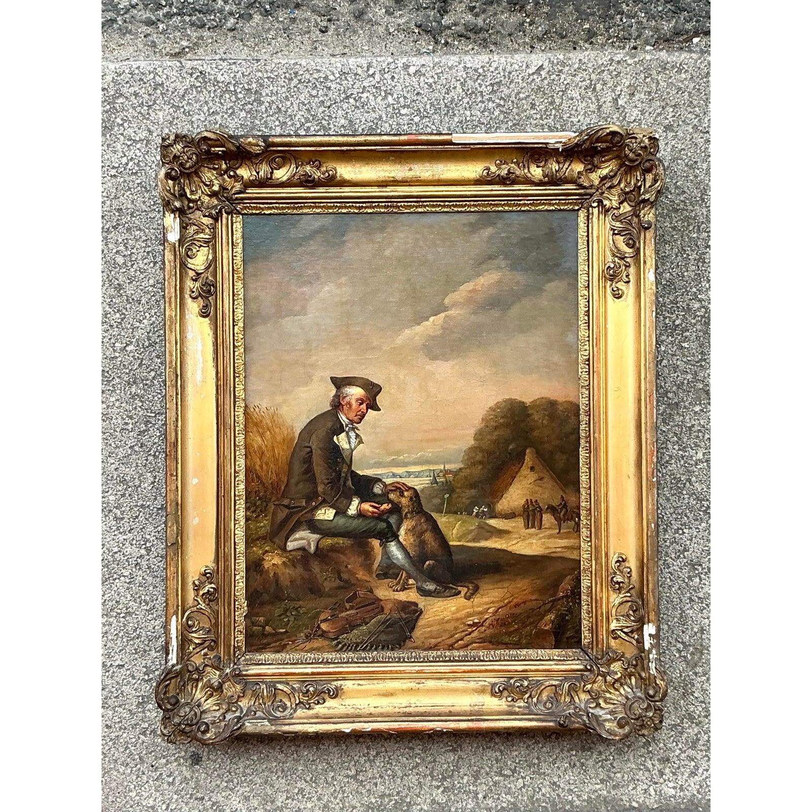 Vintage Regency Original Ölgemälde des Menschen (Leinwand) im Angebot