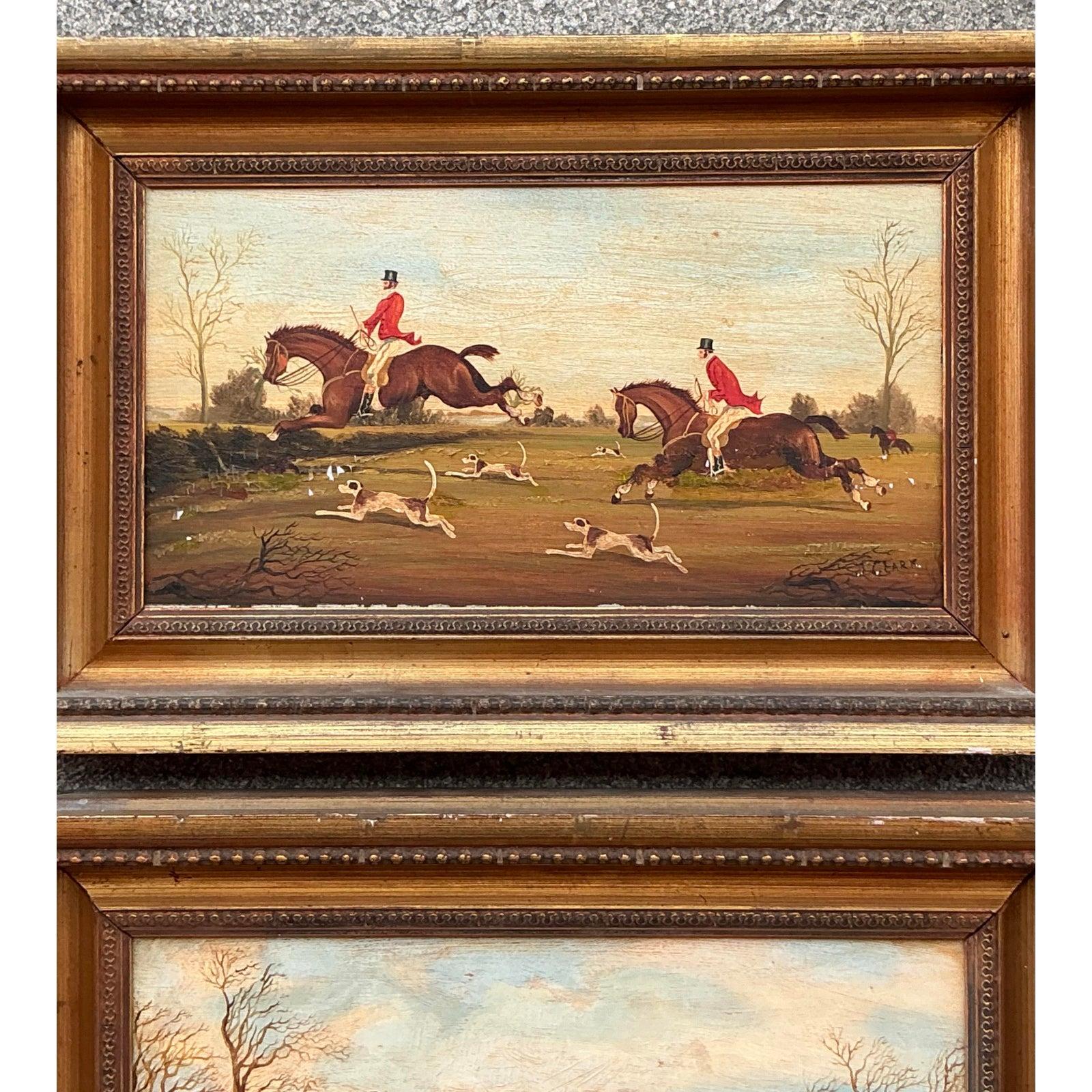 Vintage Regency Original Ölgemälde Zodiac die Jagd - ein Paar im Angebot 4