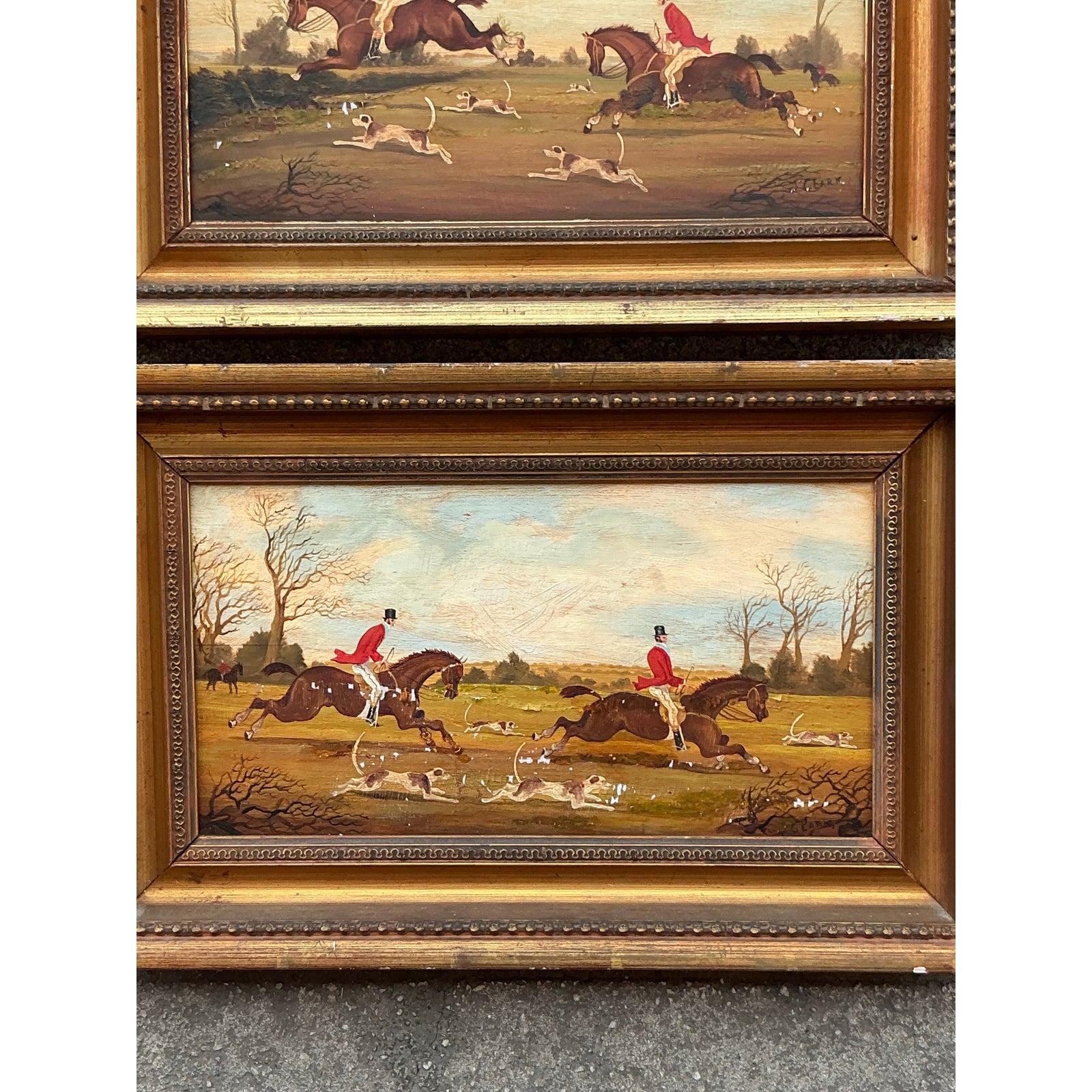 Vintage Regency Original Ölgemälde Zodiac die Jagd - ein Paar (20. Jahrhundert) im Angebot