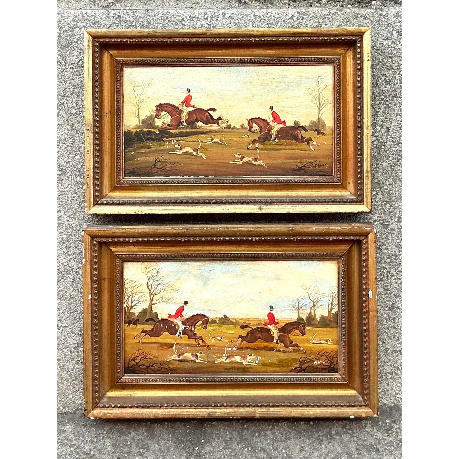 Vintage Regency Original Ölgemälde Zodiac die Jagd - ein Paar im Angebot 3