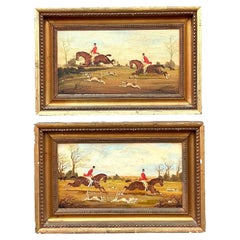 Vintage Regency Pinturas al óleo originales Zodiaco la caza - Un par