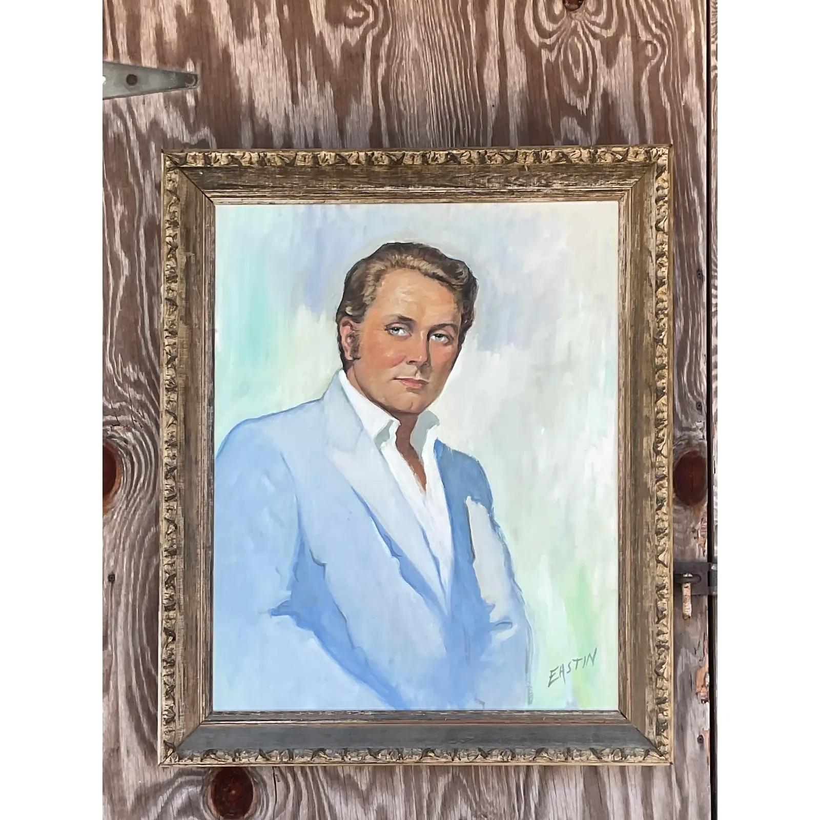 Portrait à l'huile original de style Régence vintage Bon état - En vente à west palm beach, FL
