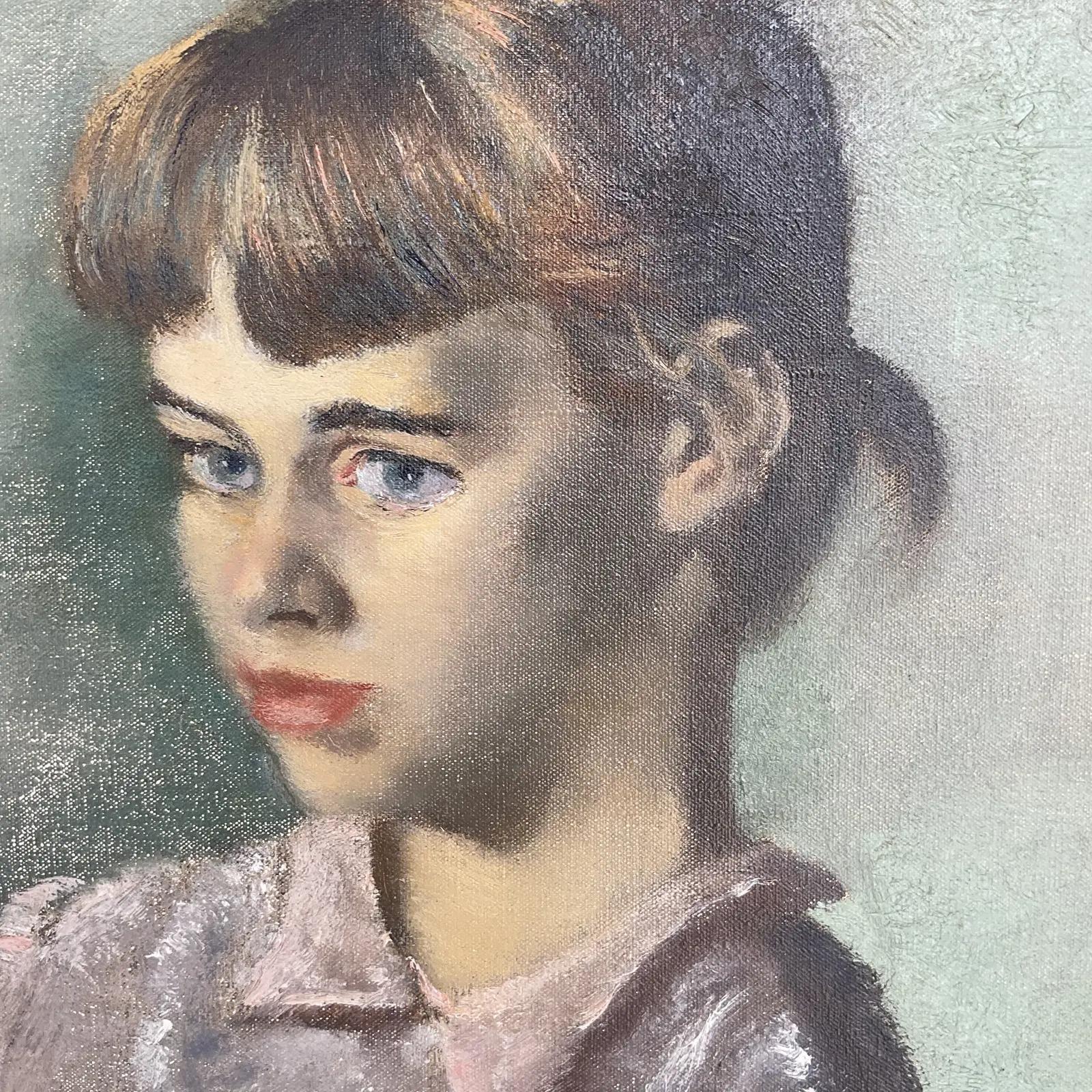 20th Century Vintage Regency Original Oil Portrait if Young Girl Signed Farnsworth For Sale