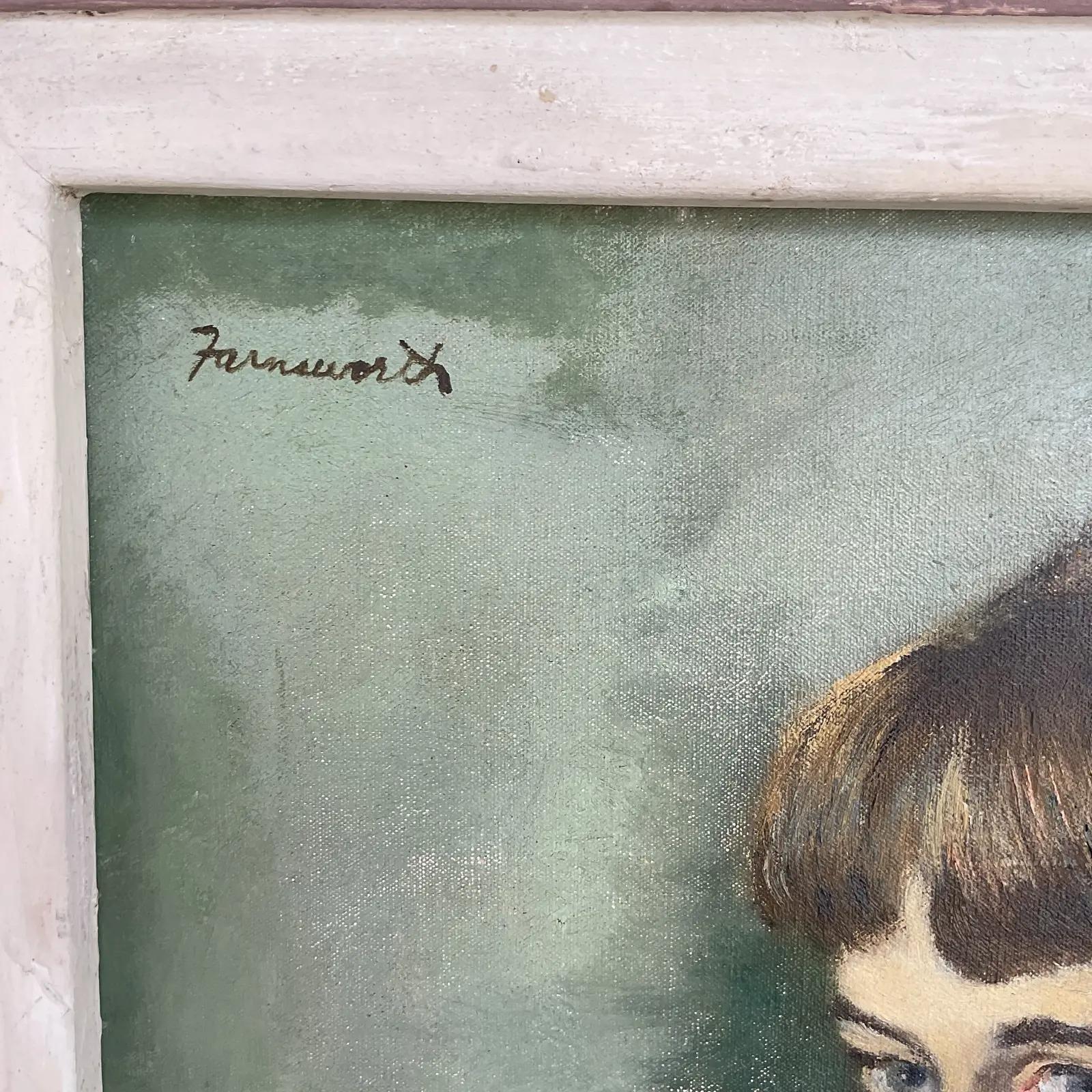 Peinture Portrait à l'huile original de style Régence vintage « if Young Girl » signé Farnsworth en vente