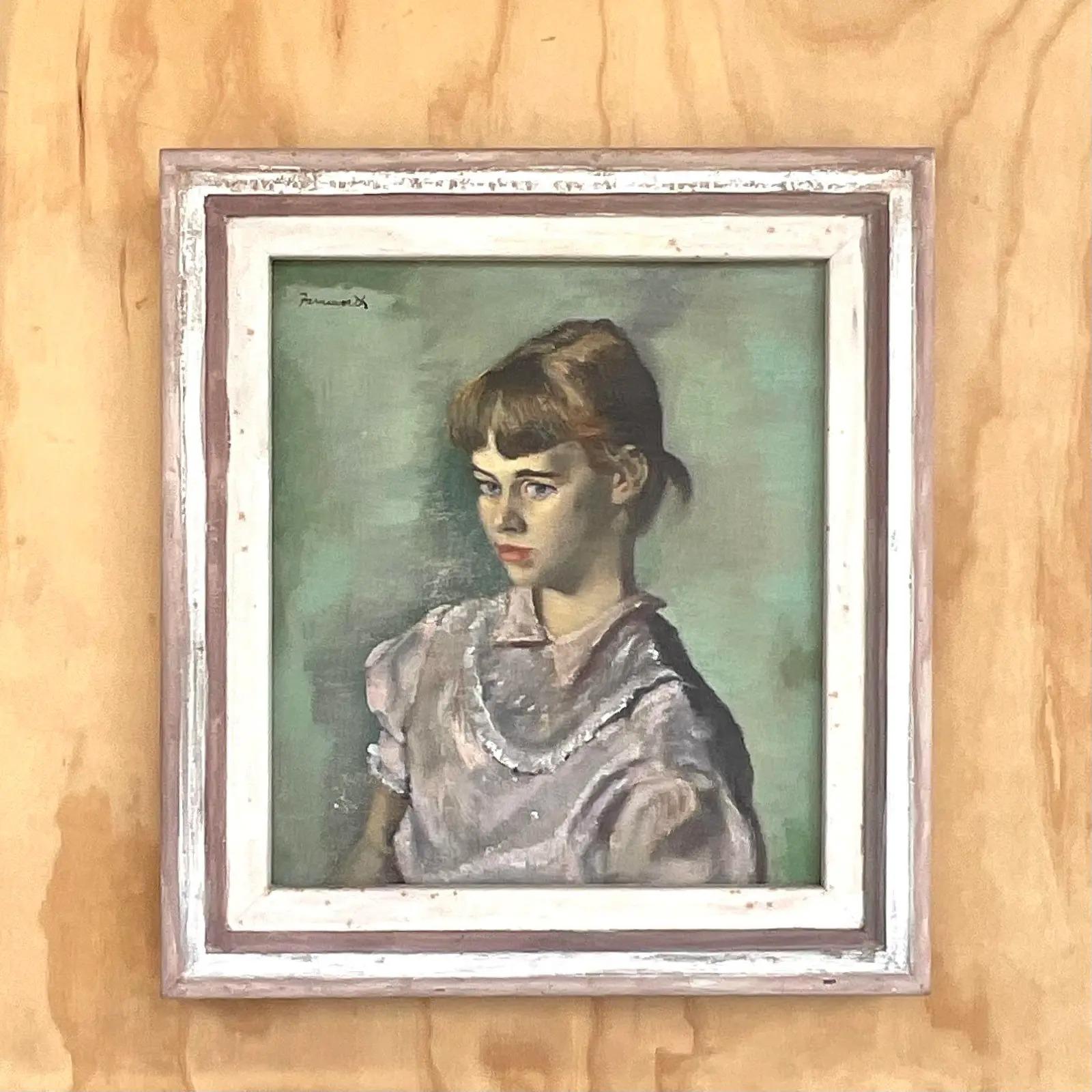 Portrait à l'huile original de style Régence vintage « if Young Girl » signé Farnsworth en vente 2