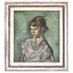 Original Vintage Regency-Ölgemälde, „Wenn Junges Mädchen“, signiert Farnsworth