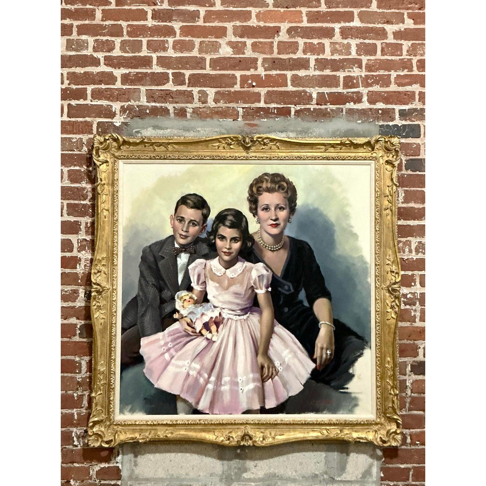 Vintage Regency Original Oil Portrait of Family For Sale at 1stDibs