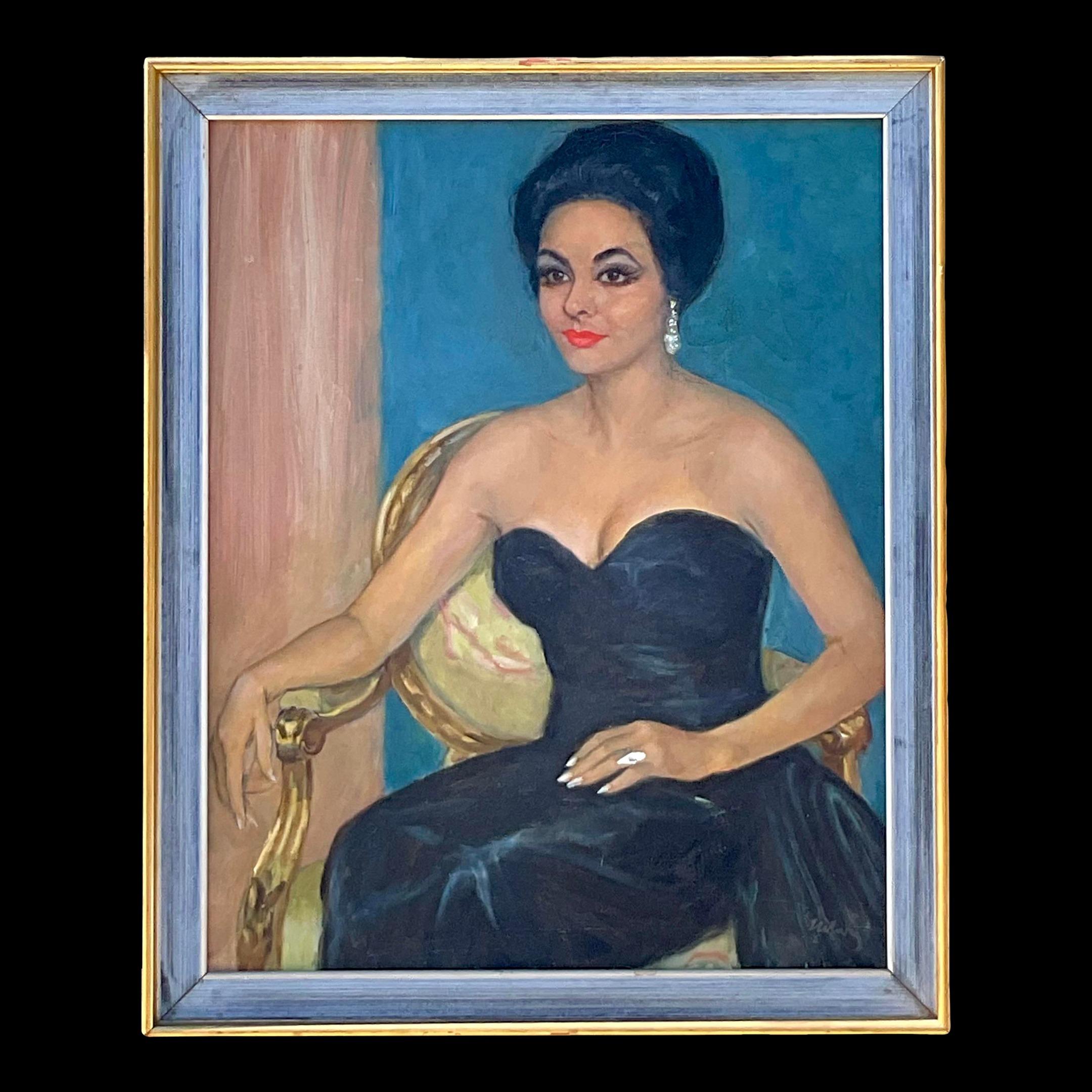 Vintage Regency Original Oil Portrait of Glamorous Woman 4