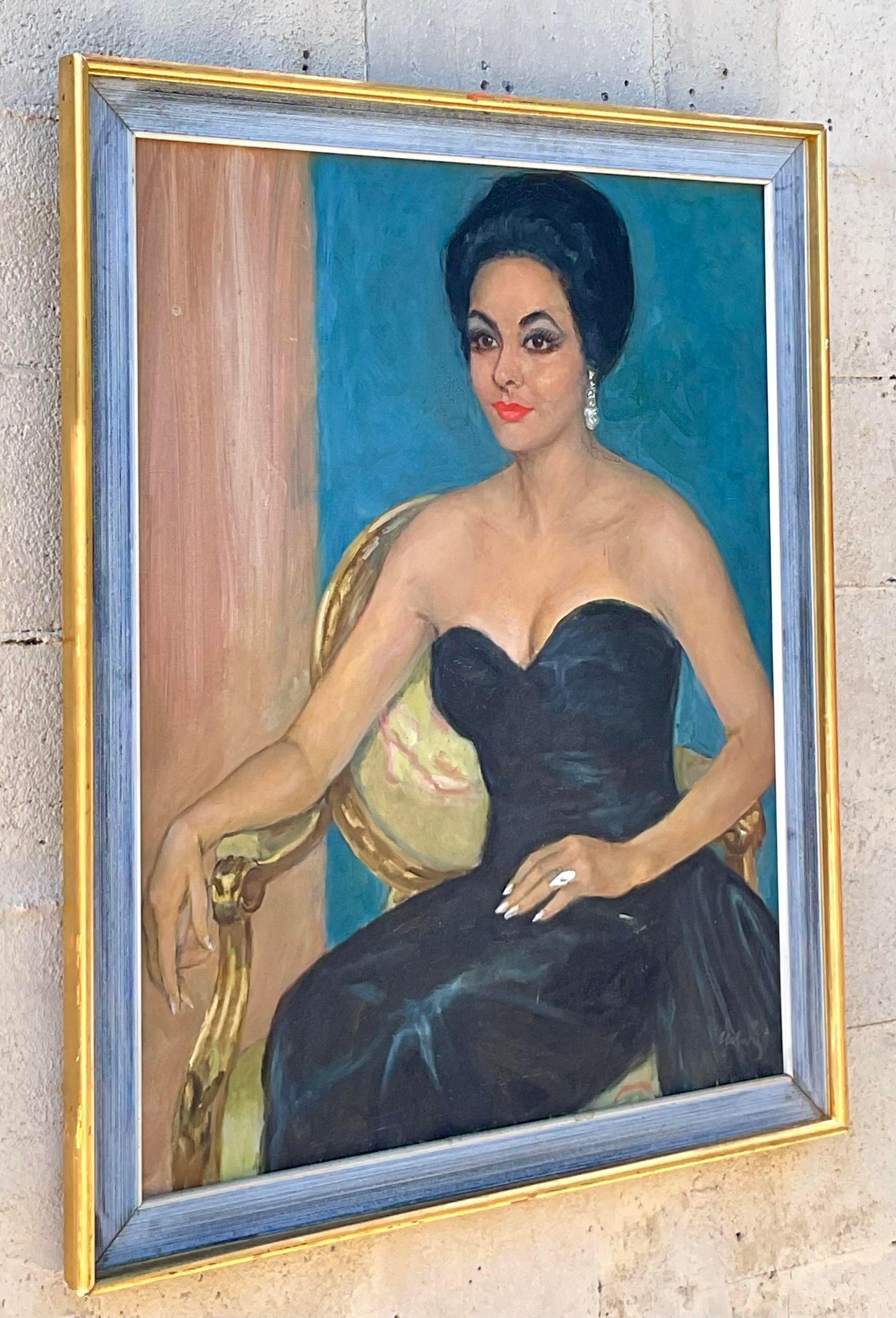 Canvas Vintage Regency Original Oil Portrait of Glamorous Woman