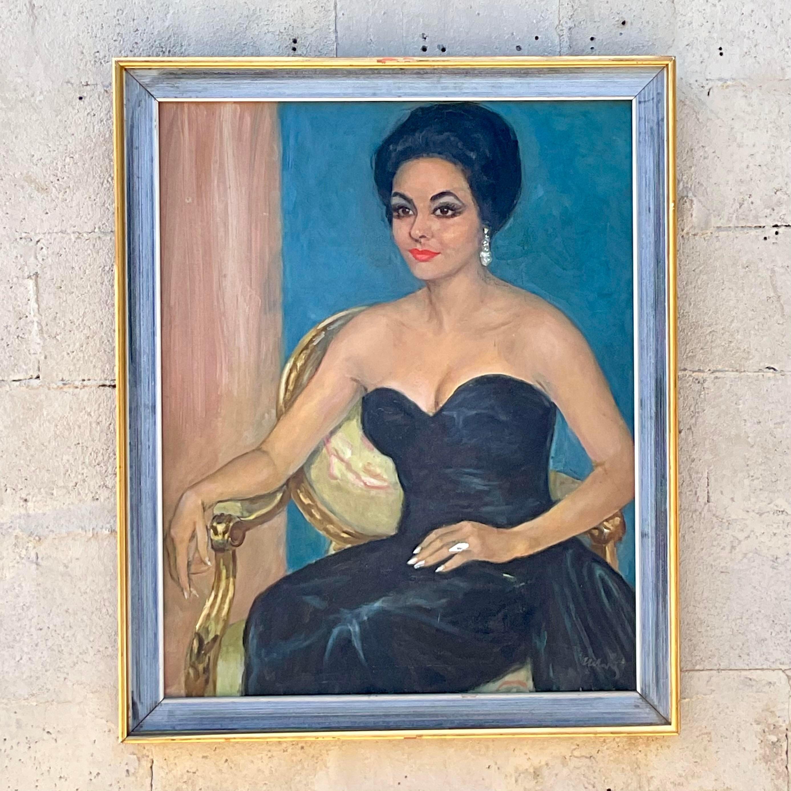 Vintage Regency Original Oil Portrait of Glamorous Woman 3
