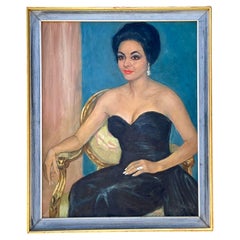 Vintage Regency Original Oil Portrait of Glamorous Woman