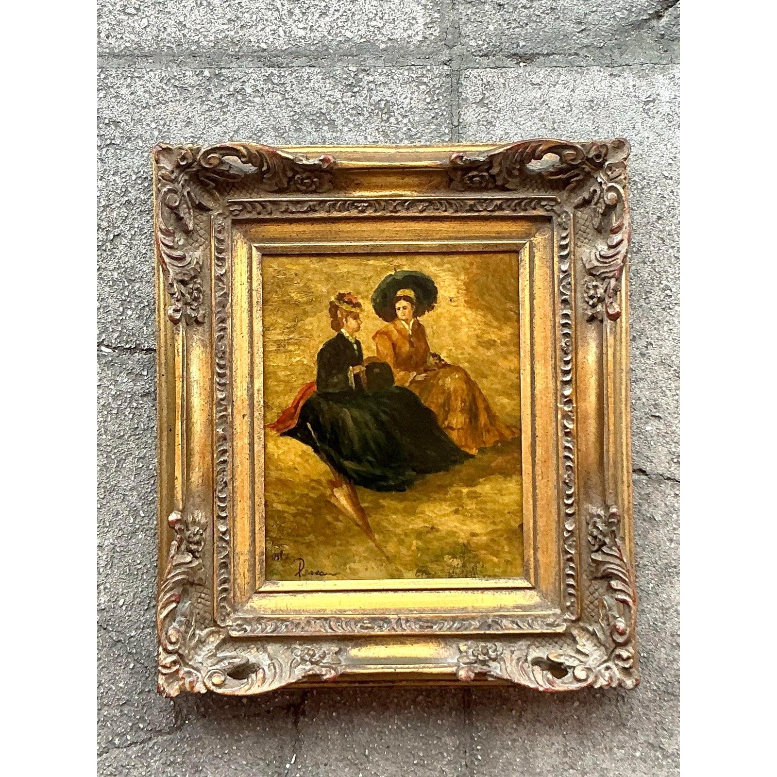 Tela Dipinti ad olio originali della Reggenza con ritratto di 2 signore in vendita