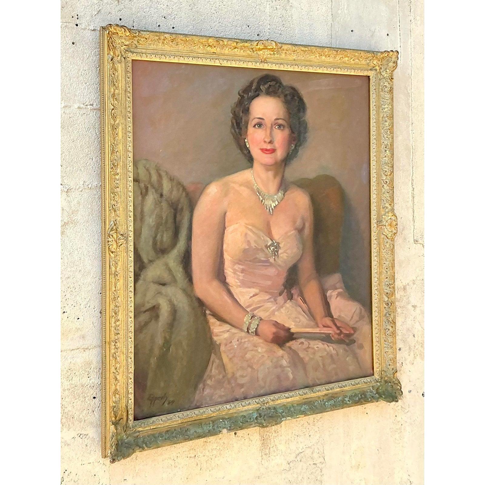 Metà XX secolo Ritratto originale ad olio su tela di epoca reggina in vendita
