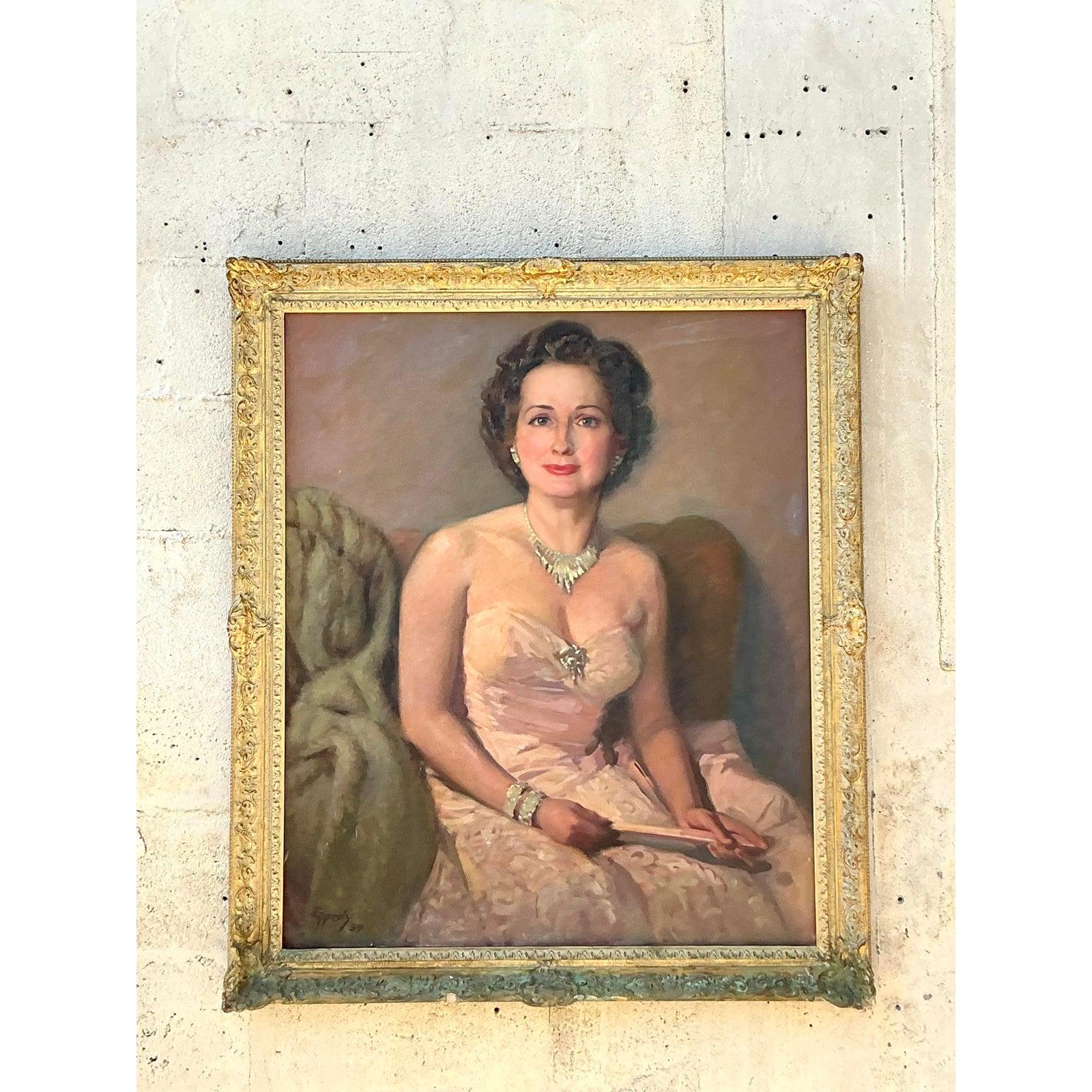 Tela Ritratto originale ad olio su tela di epoca reggina in vendita