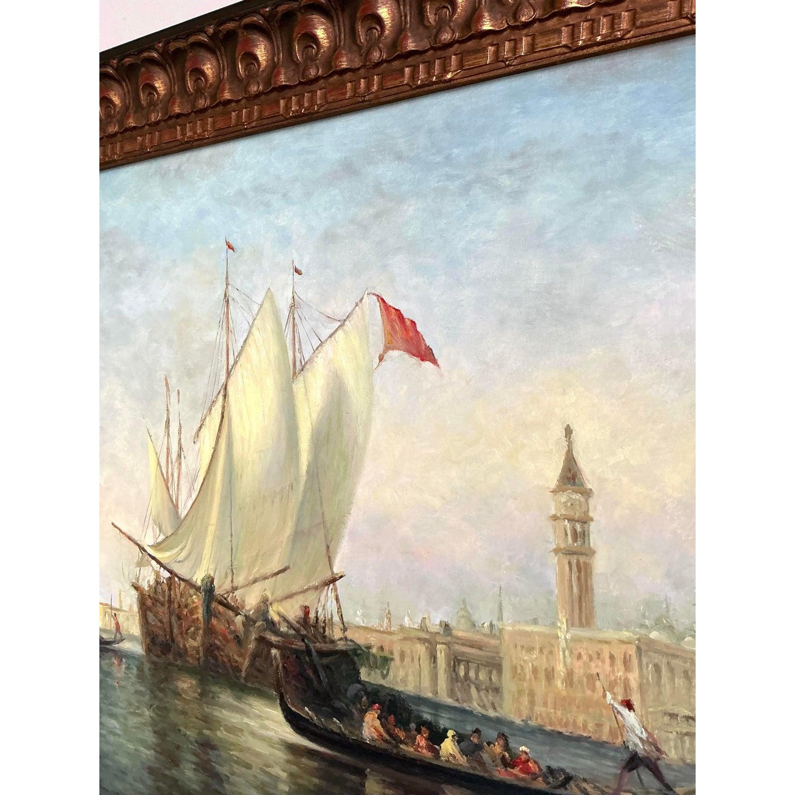Vintage Regency Original Öl Seestück auf Leinwand im Zustand „Gut“ im Angebot in West Palm Beach, FL