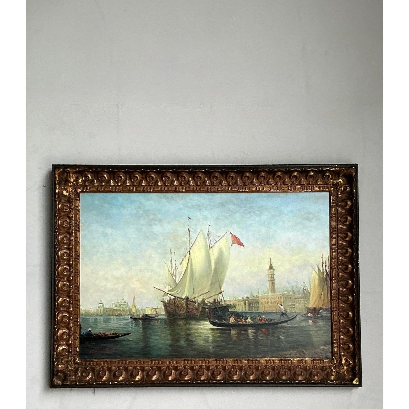 Vintage Regency Original Öl Seestück auf Leinwand (20. Jahrhundert) im Angebot