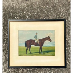 Vintage Regency Pintura Original sobre Tabla de Caballos y Jinete