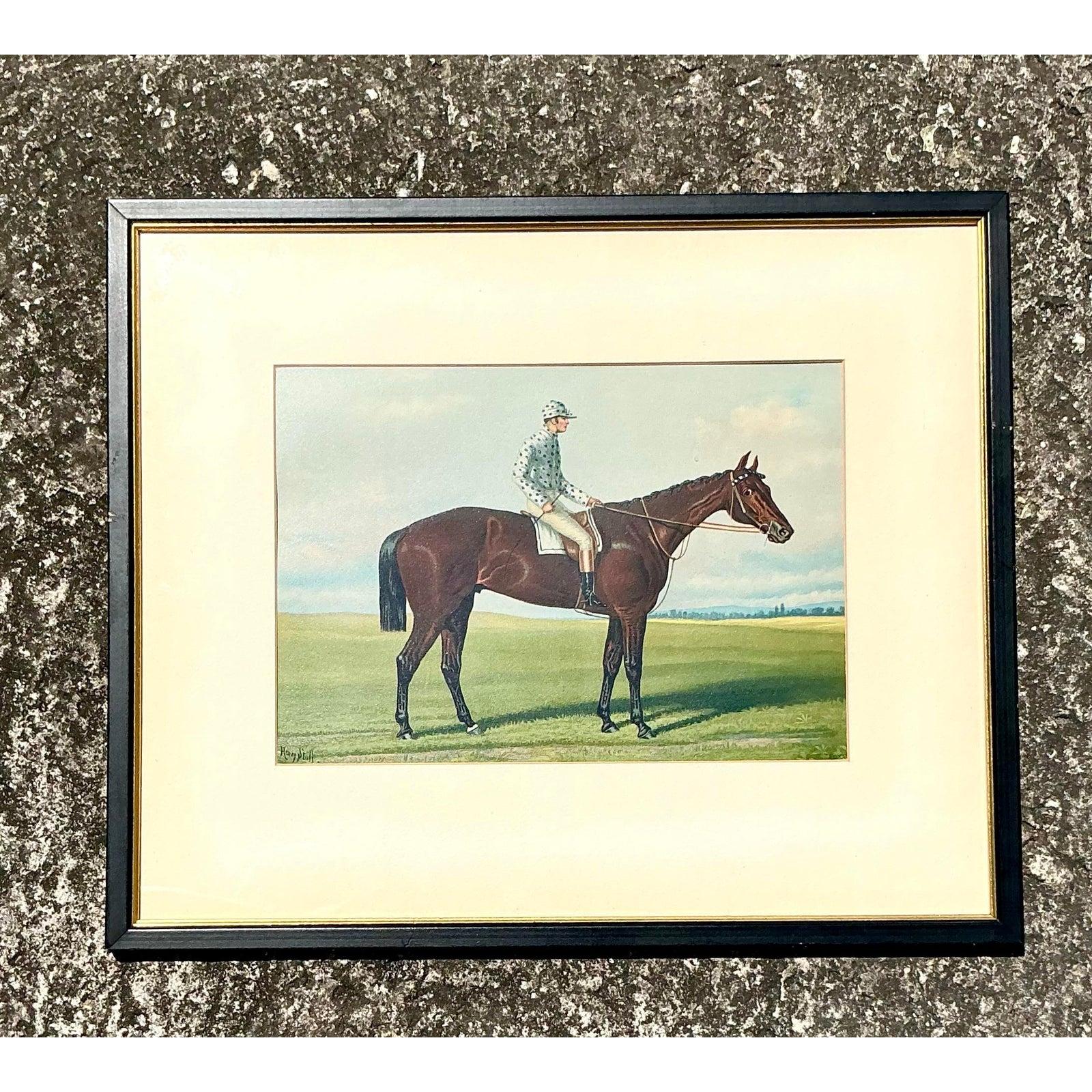 Quadro originale d'epoca Regency su tavola con cavalli e fantino In condizioni buone in vendita a west palm beach, FL