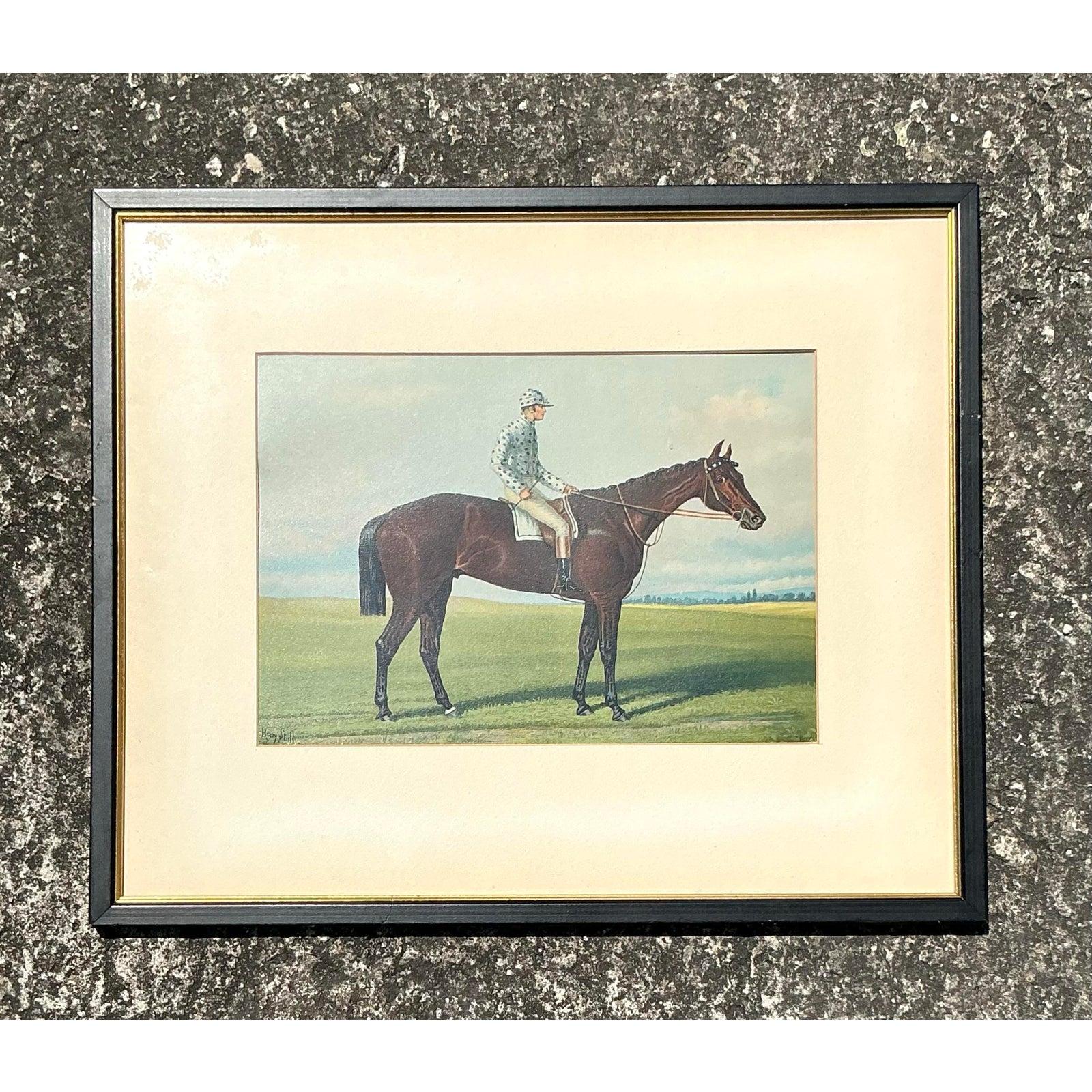 XX secolo Quadro originale d'epoca Regency su tavola con cavalli e fantino in vendita