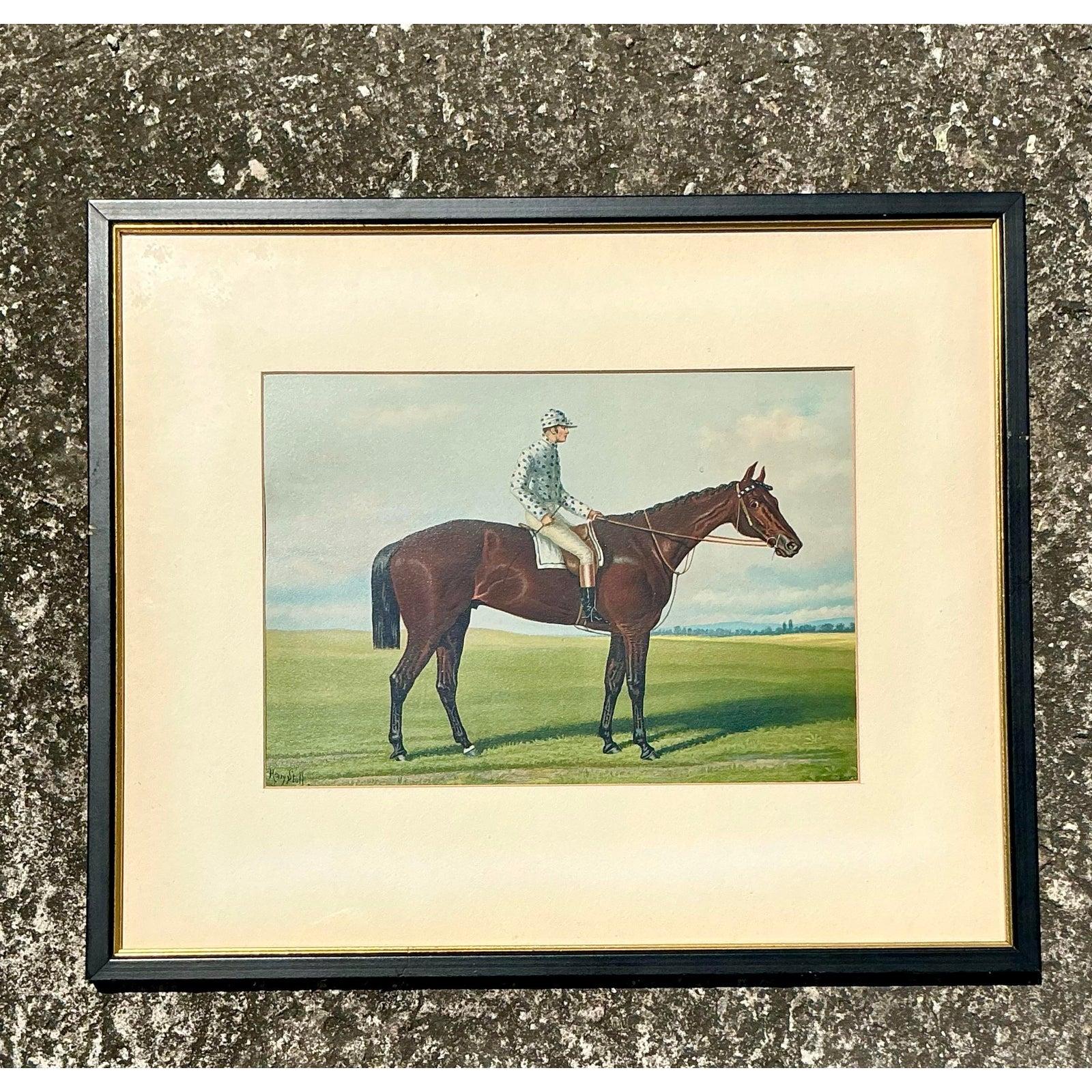 Quadro originale d'epoca Regency su tavola con cavalli e fantino in vendita 1