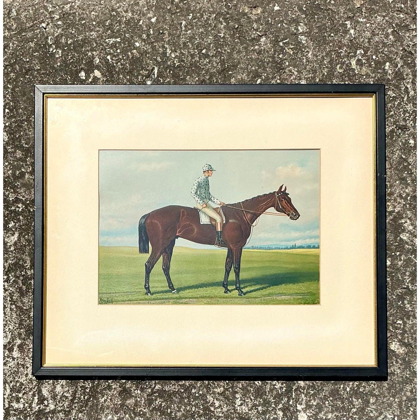 Quadro originale d'epoca Regency su tavola con cavalli e fantino in vendita 2