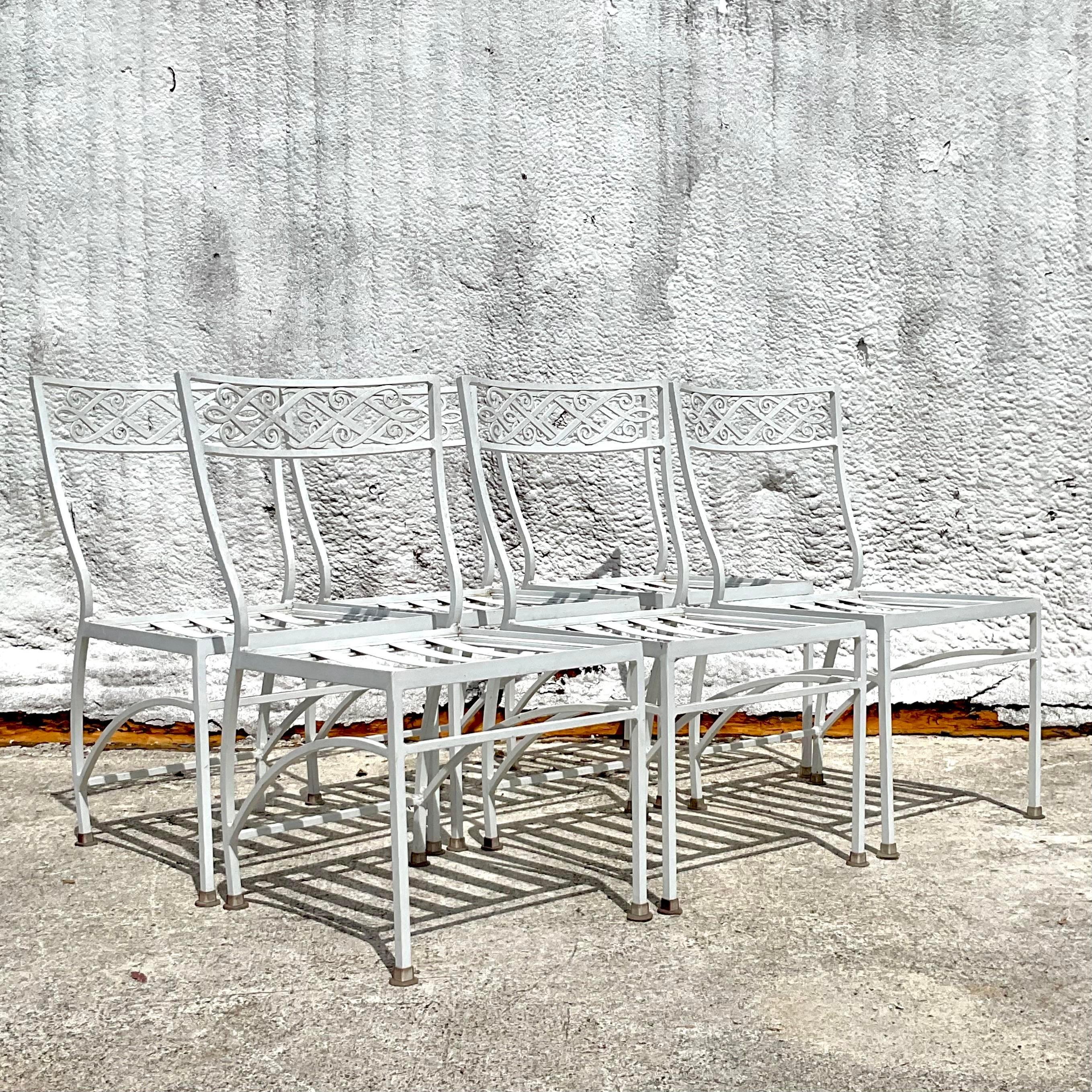 Set di 7 sedie da pranzo in alluminio fuso per esterni Vintage Regency in vendita 6