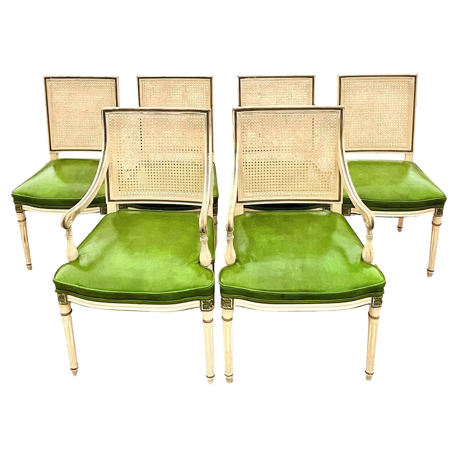 Vintage Regency Painted Cane Back Dining Chairs, Set of 6