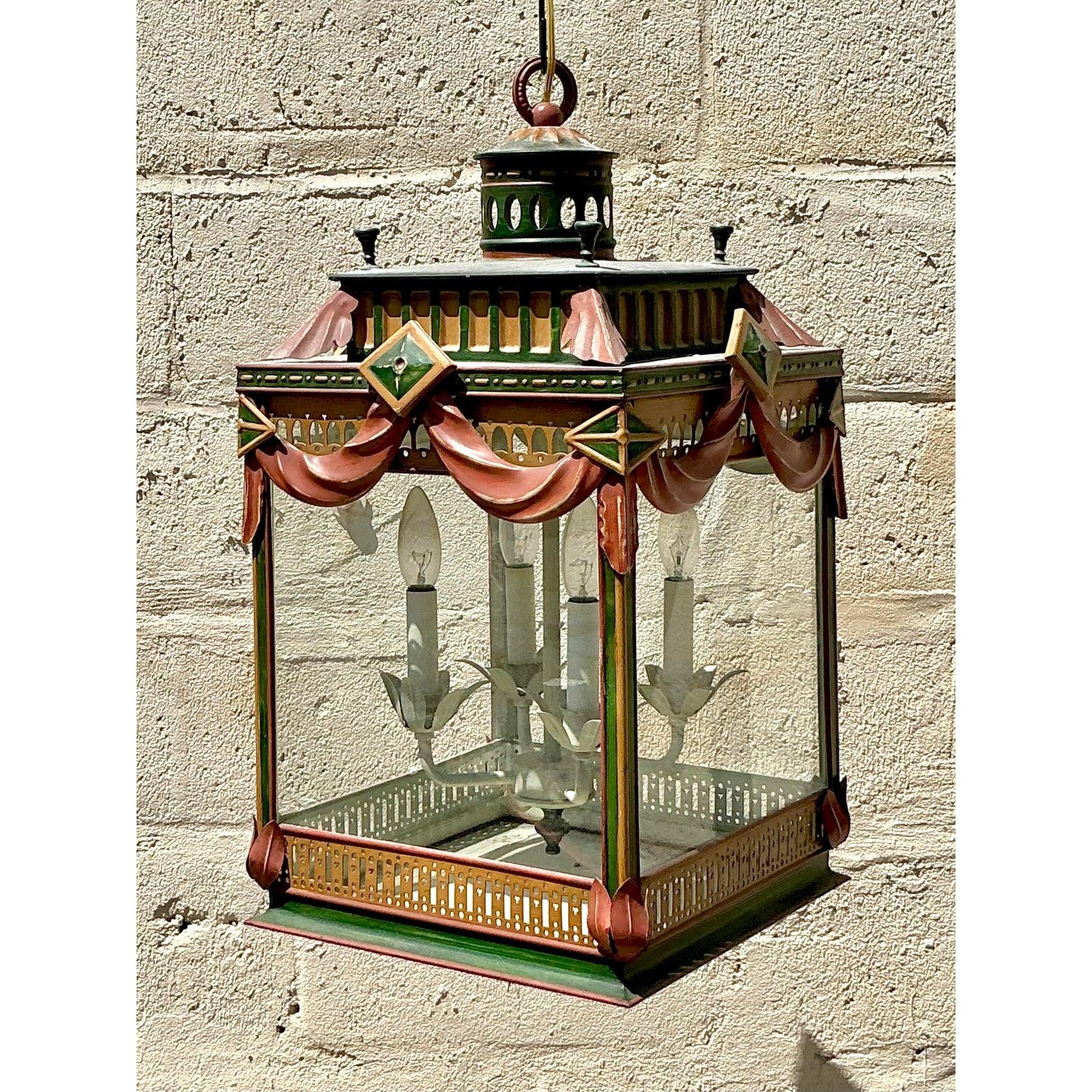 American Vintage Regency Painted Swag Lantern For Sale