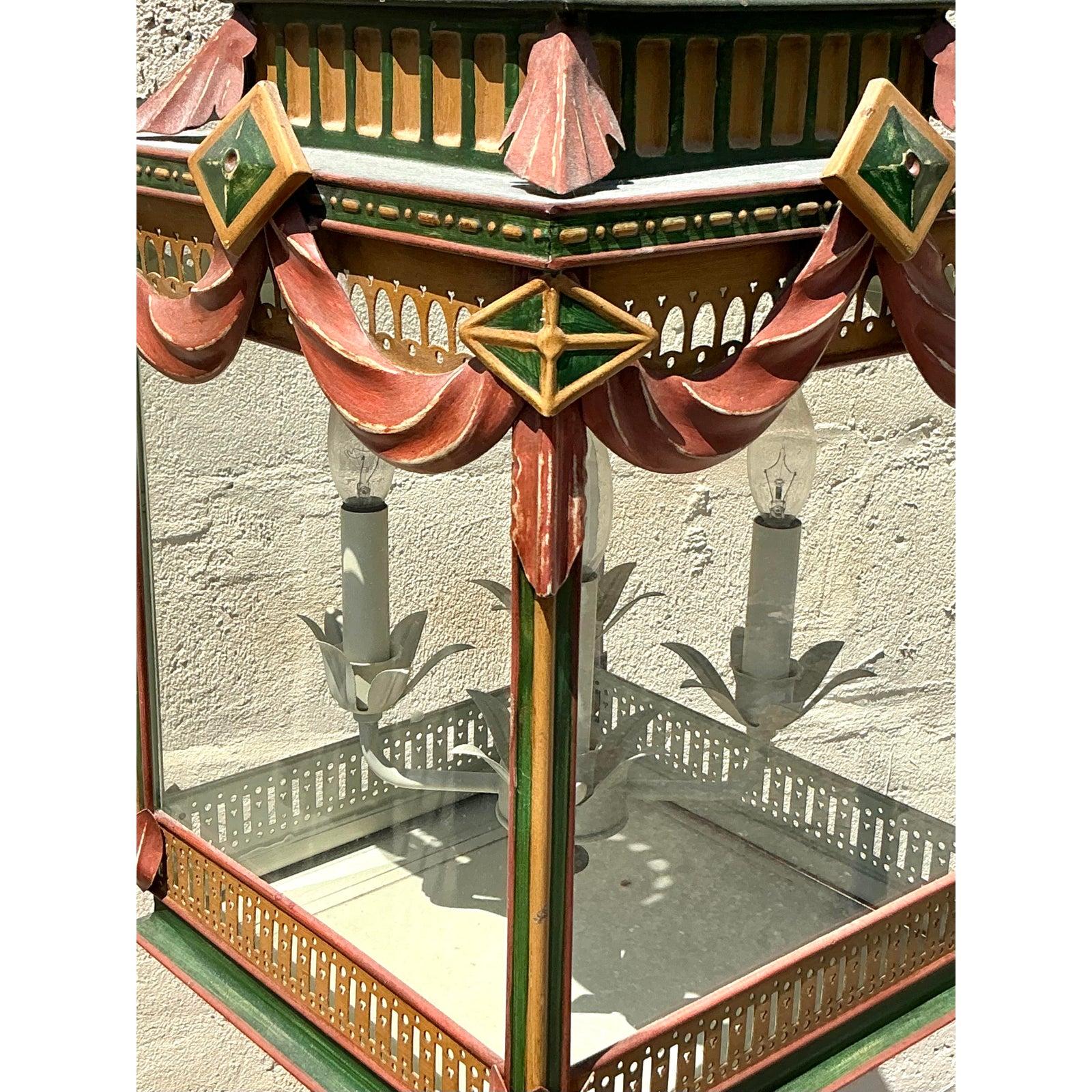 20th Century Vintage Regency Painted Swag Lantern For Sale
