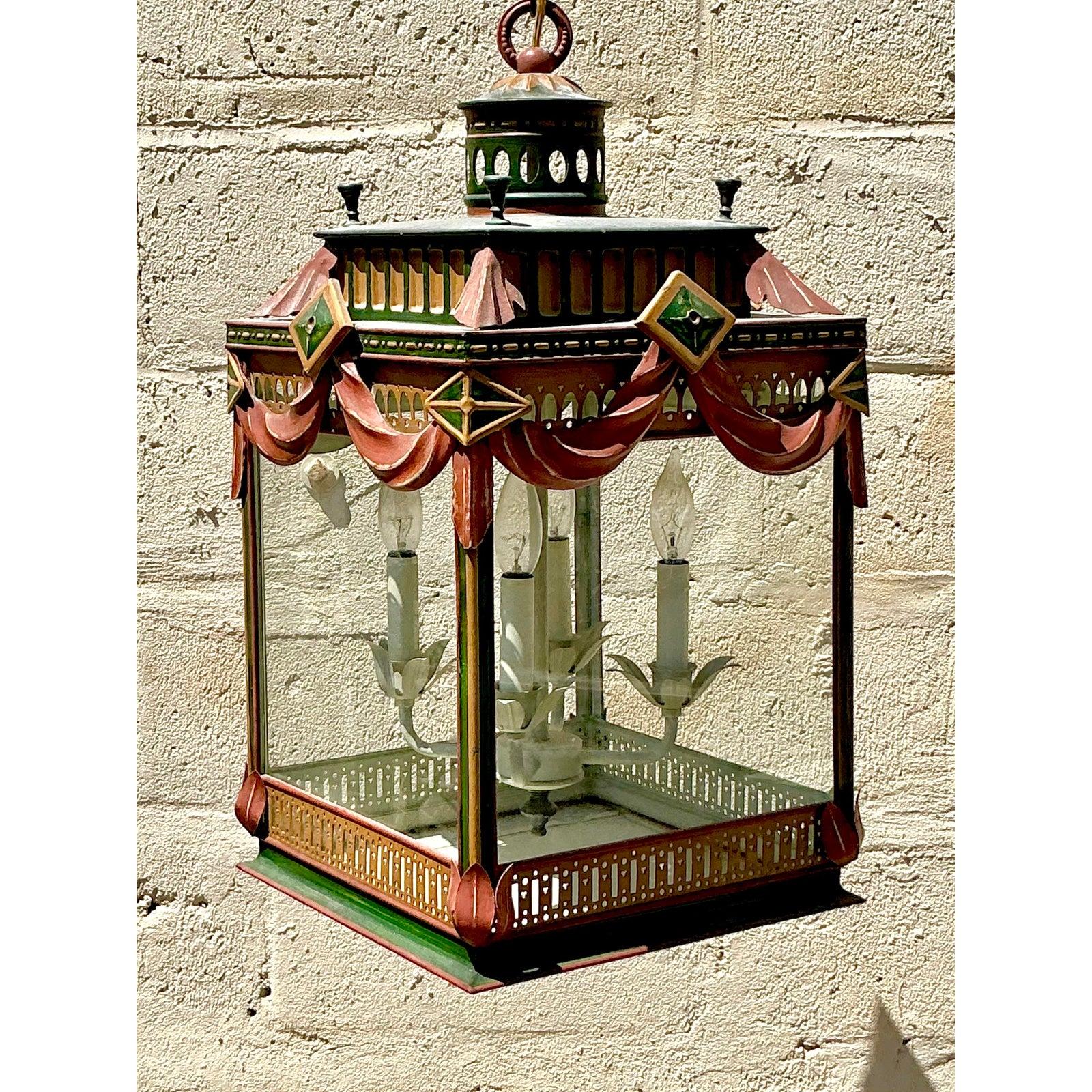 Vintage Regency Painted Swag Lantern For Sale 1